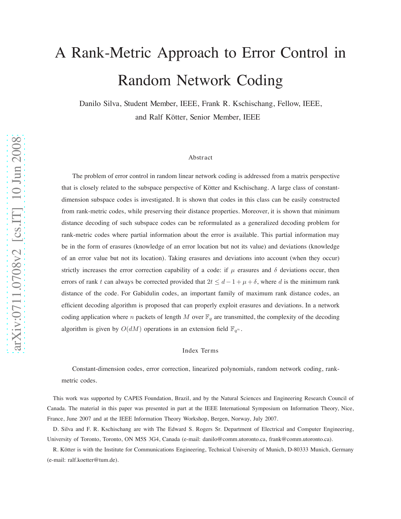 A Rank-Metric Approach to Error Control in Random Network Coding