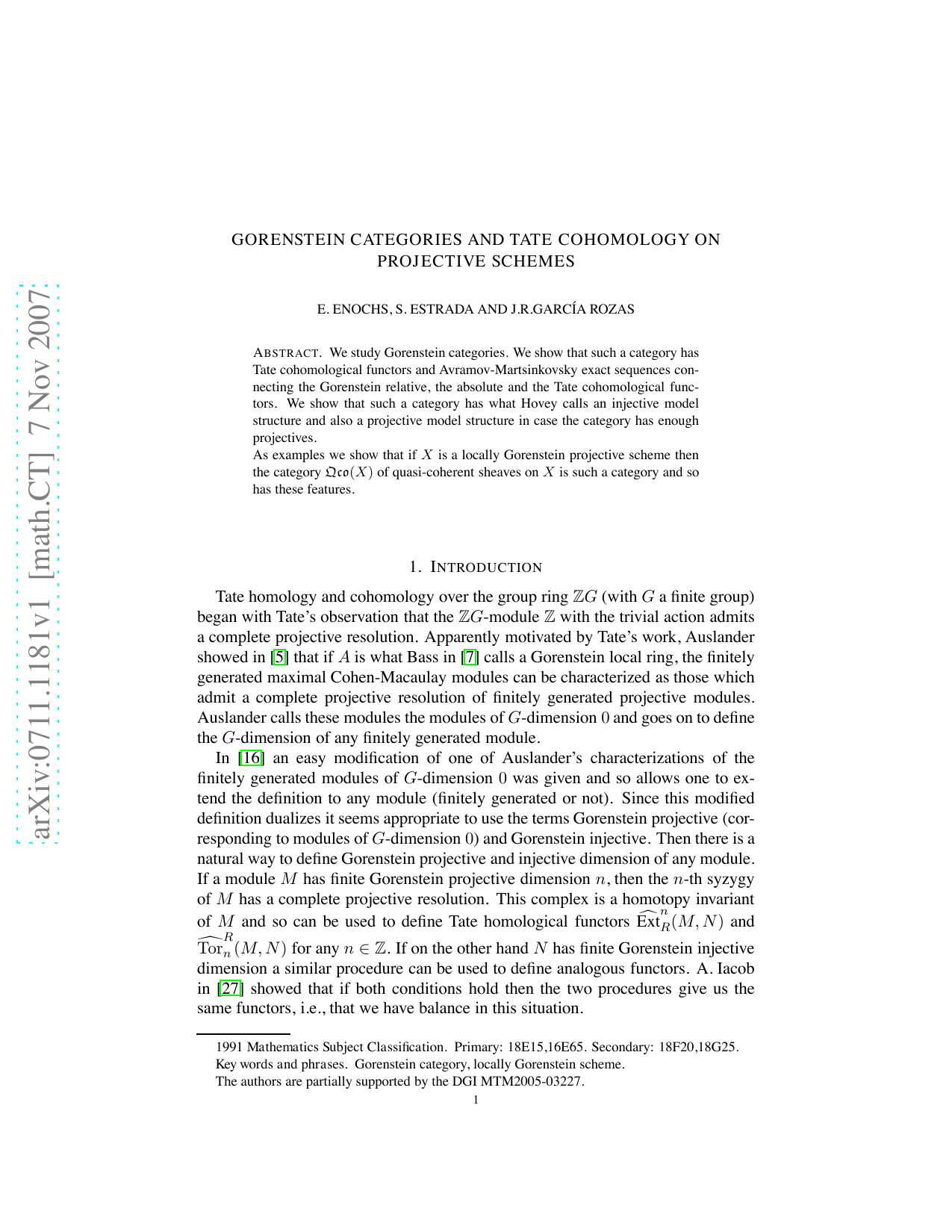 Gorenstein categories and Tate cohomology on projective schemes