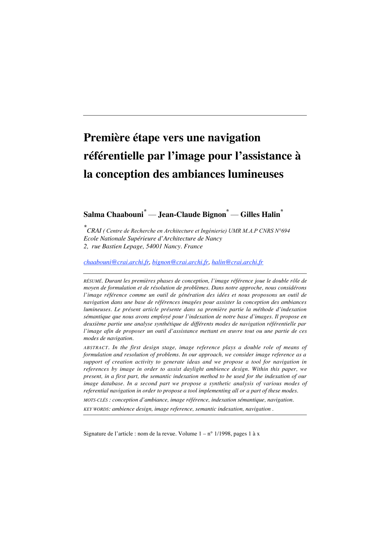 Premi`ere etape vers une navigation referentielle par limage   pour lassistance `a la conception des ambiances lumineuses