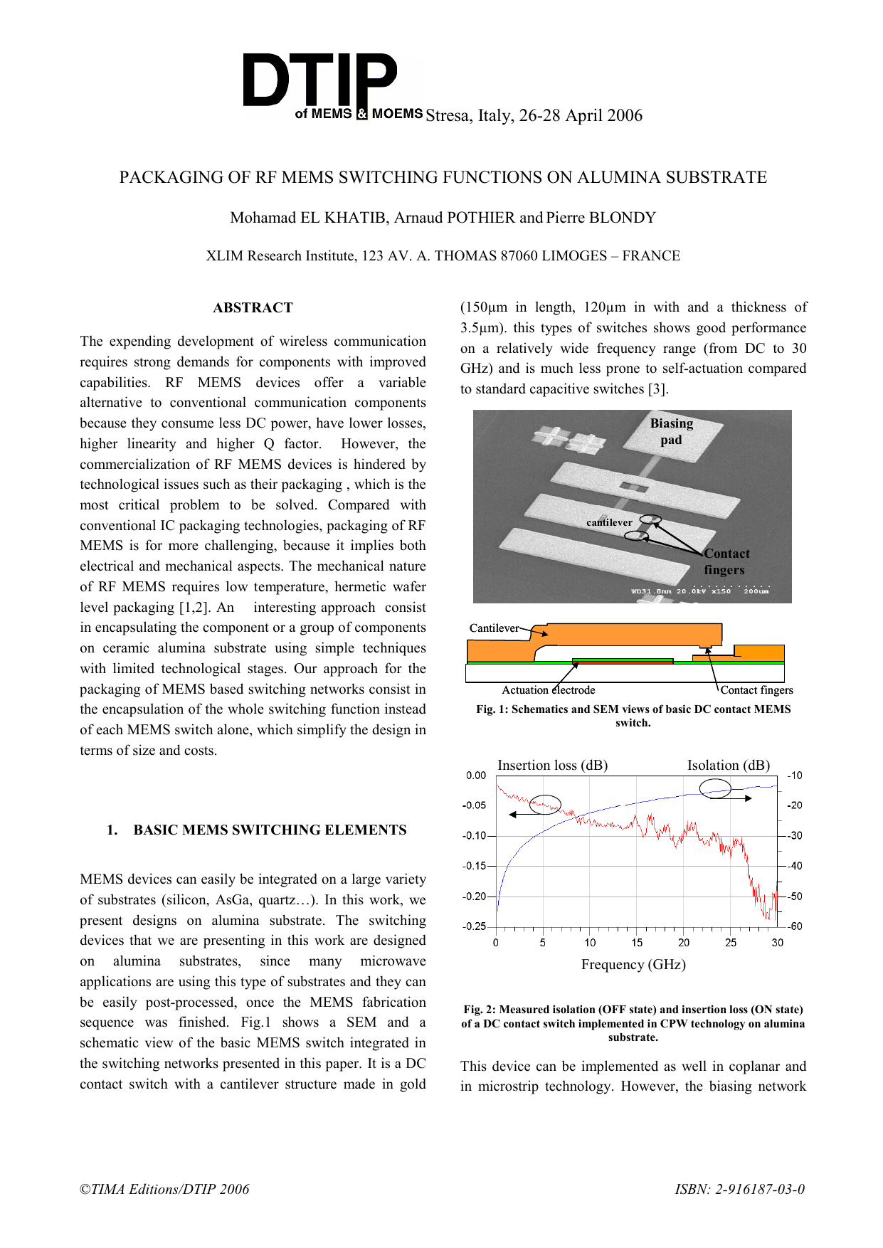 Packaging of RF Mems Switching Functions on Alumina Substrate