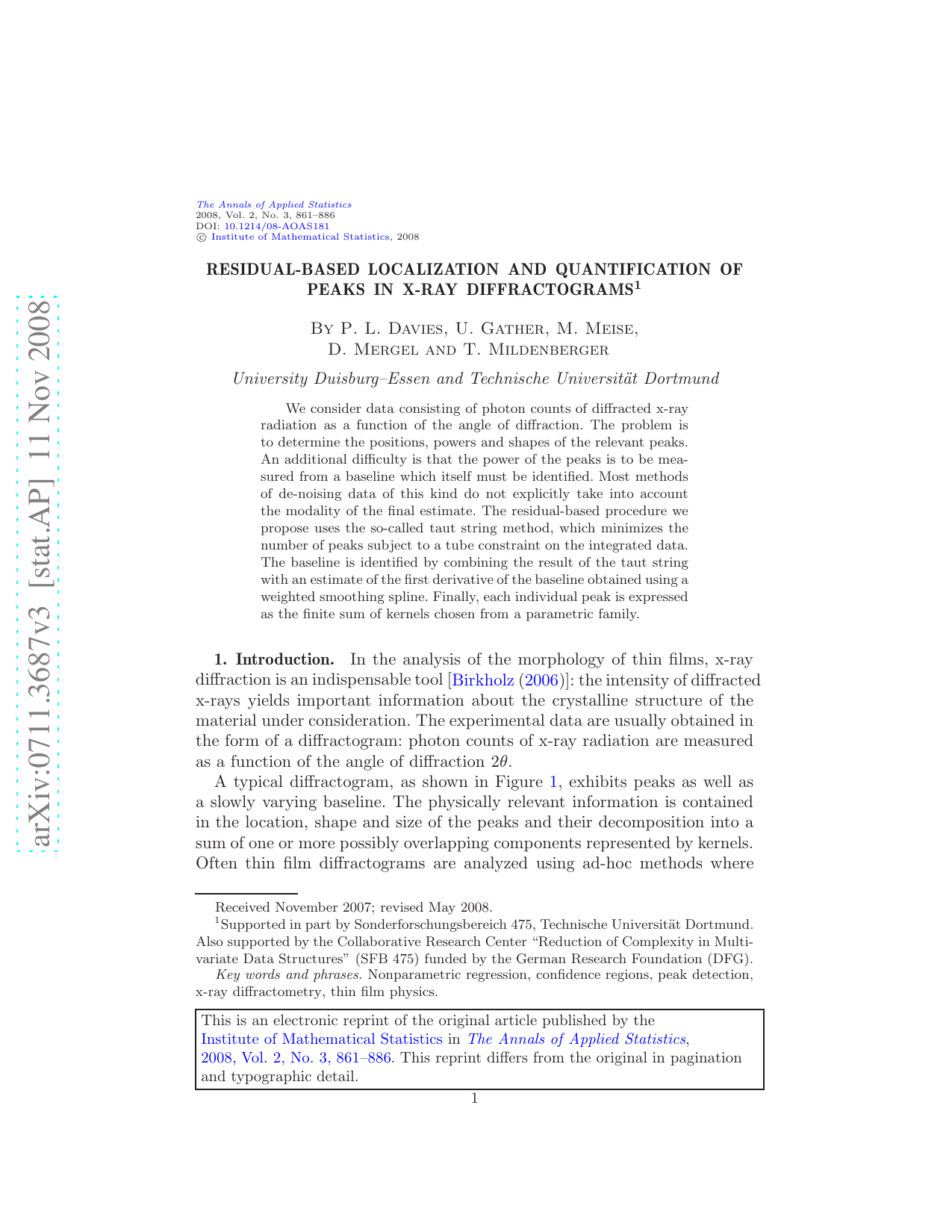 Residual-based localization and quantification of peaks in x-ray diffractograms