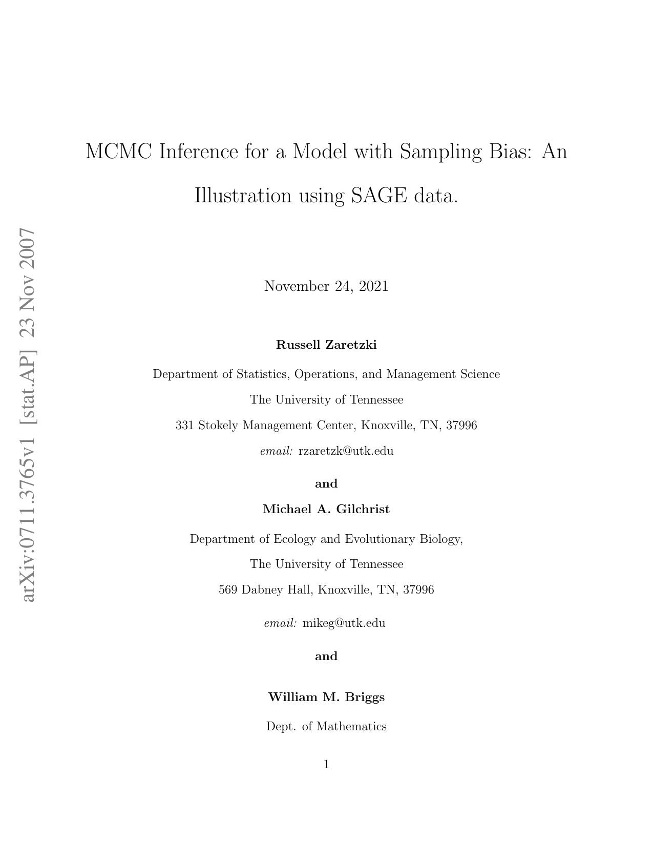 MCMC Inference for a Model with Sampling Bias: An Illustration using SAGE data