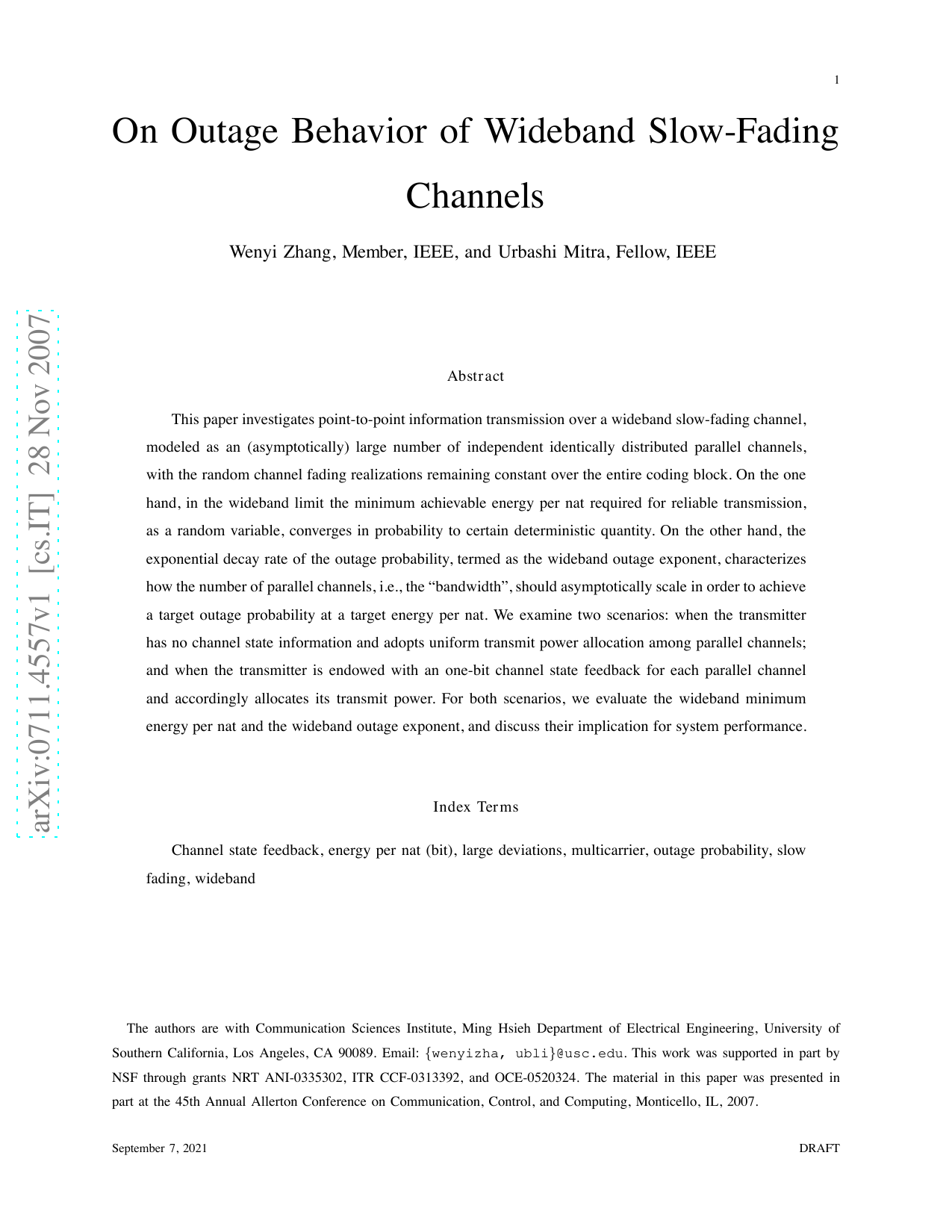 On Outage Behavior of Wideband Slow-Fading Channels
