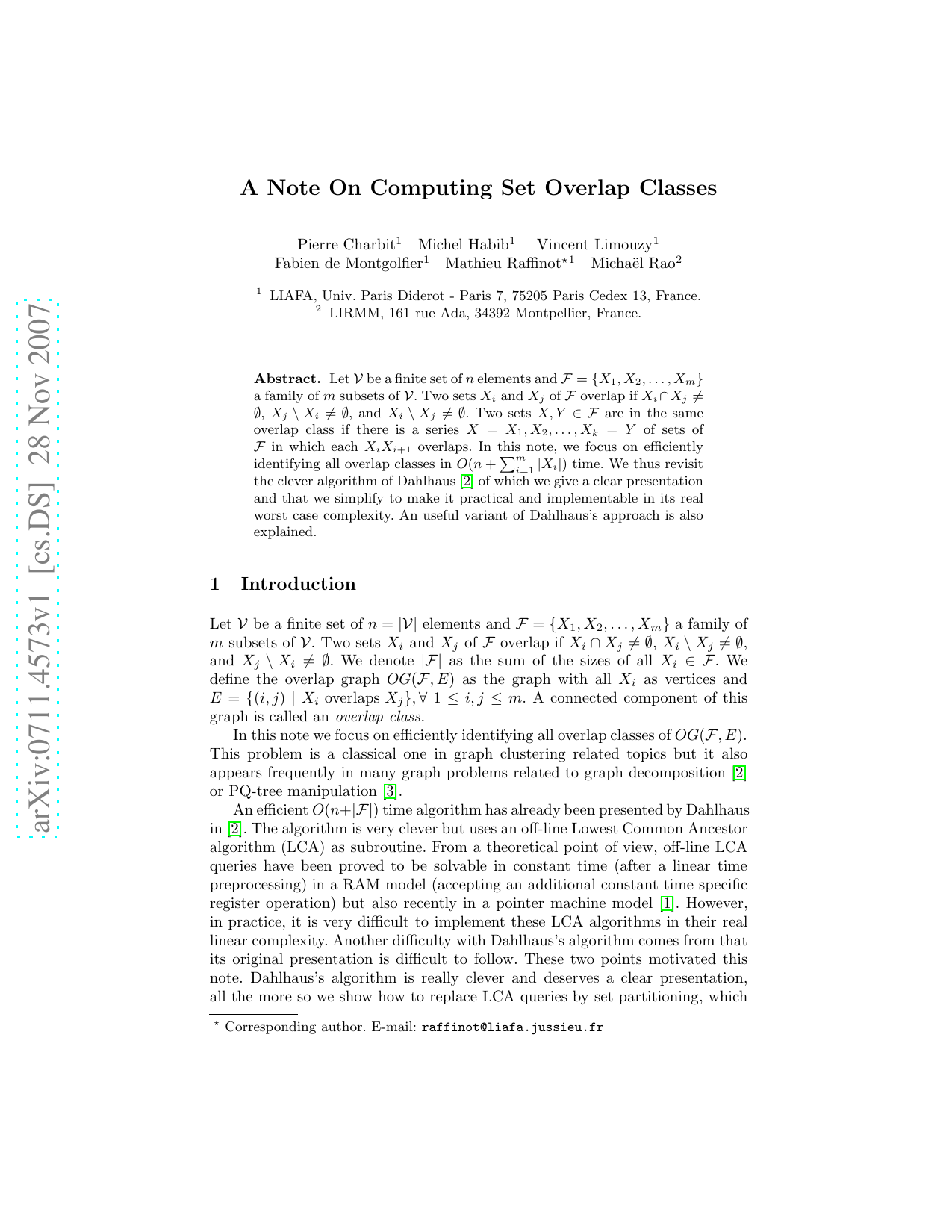 A Note On Computing Set Overlap Classes