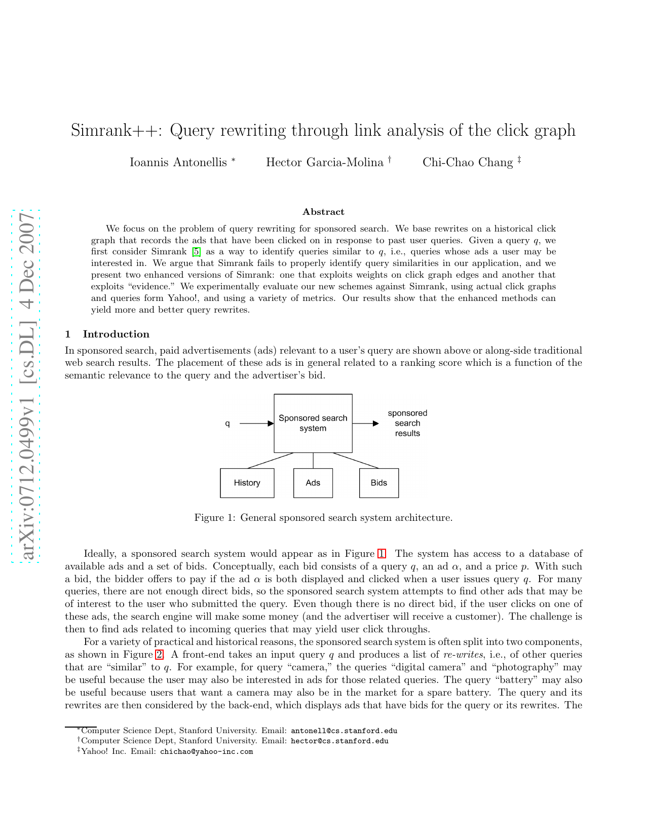 Simrank++: Query rewriting through link analysis of the click graph