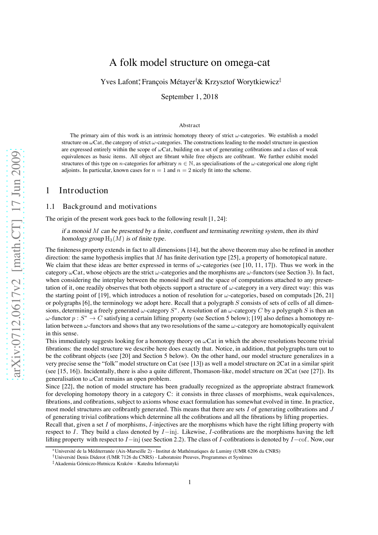 A folk model structure on omega-cat