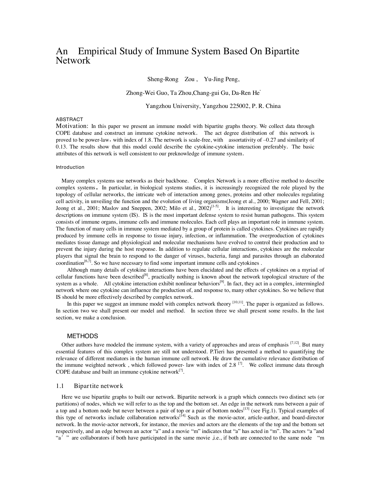 An Empirical Study of Immune System Based On Bipartite Network