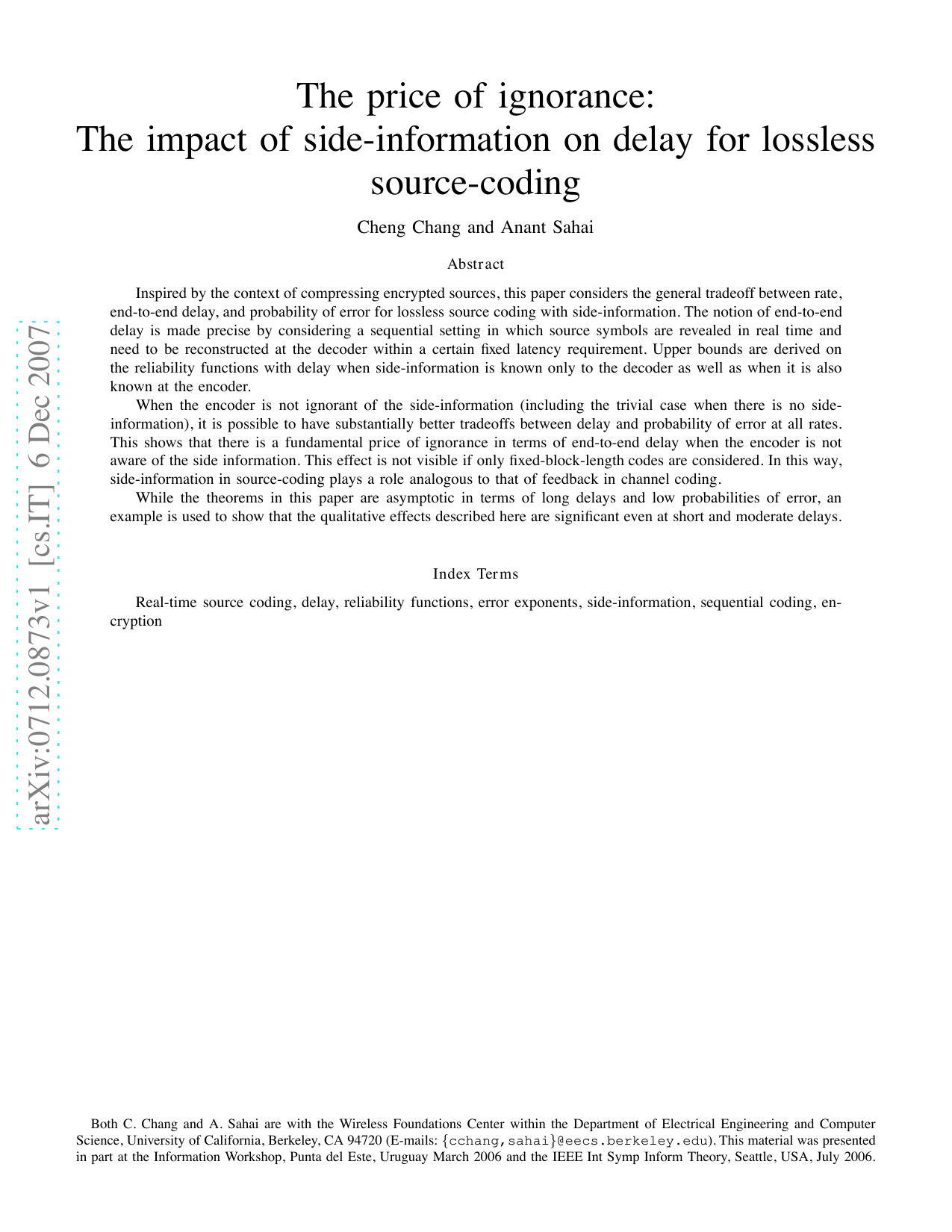 The price of ignorance: The impact of side-information on delay for   lossless source-coding