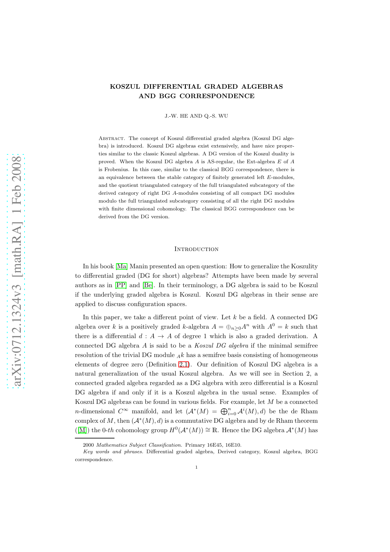 Koszul differential graded algebras and BGG correspondence