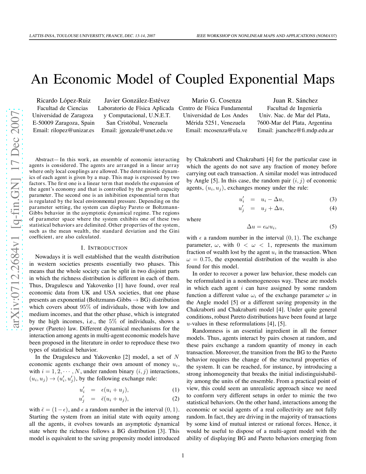An Economic Model of Coupled Exponential Maps