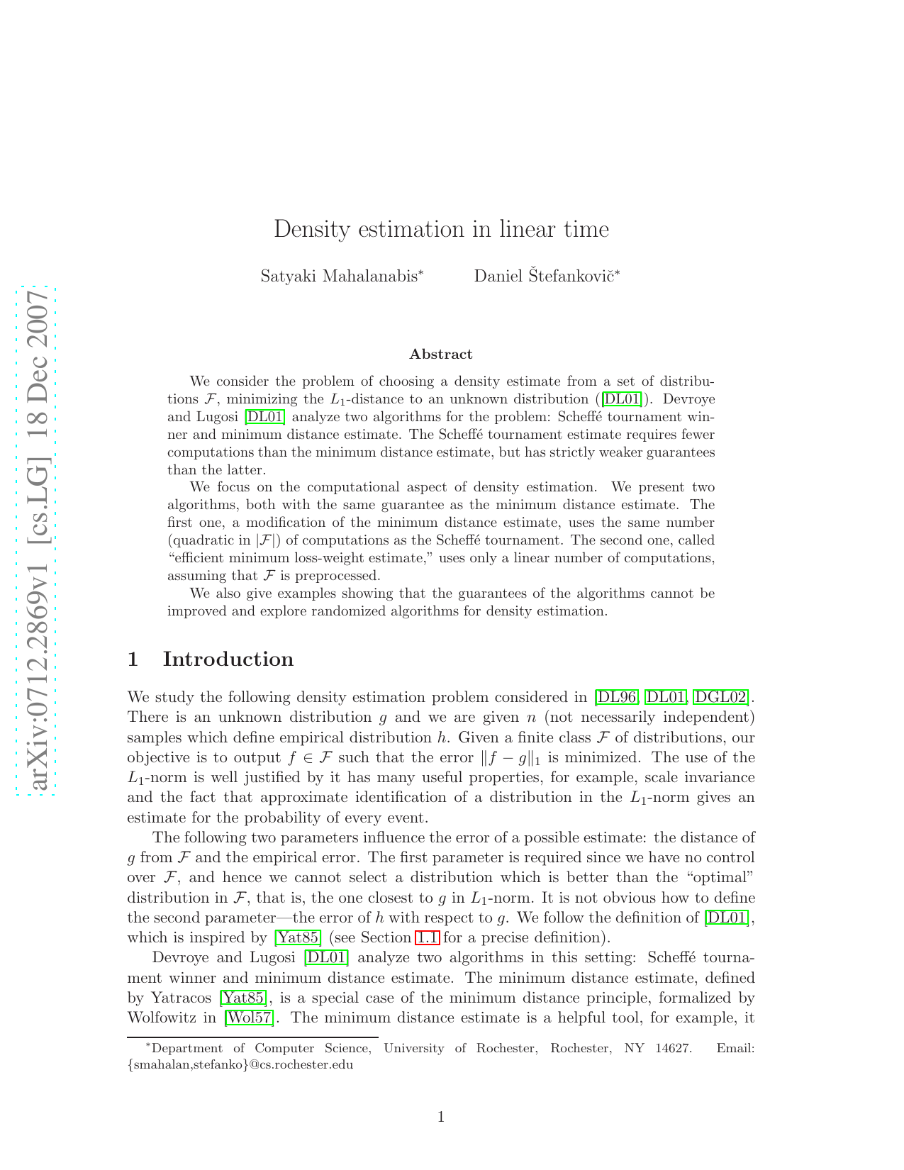 Density estimation in linear time