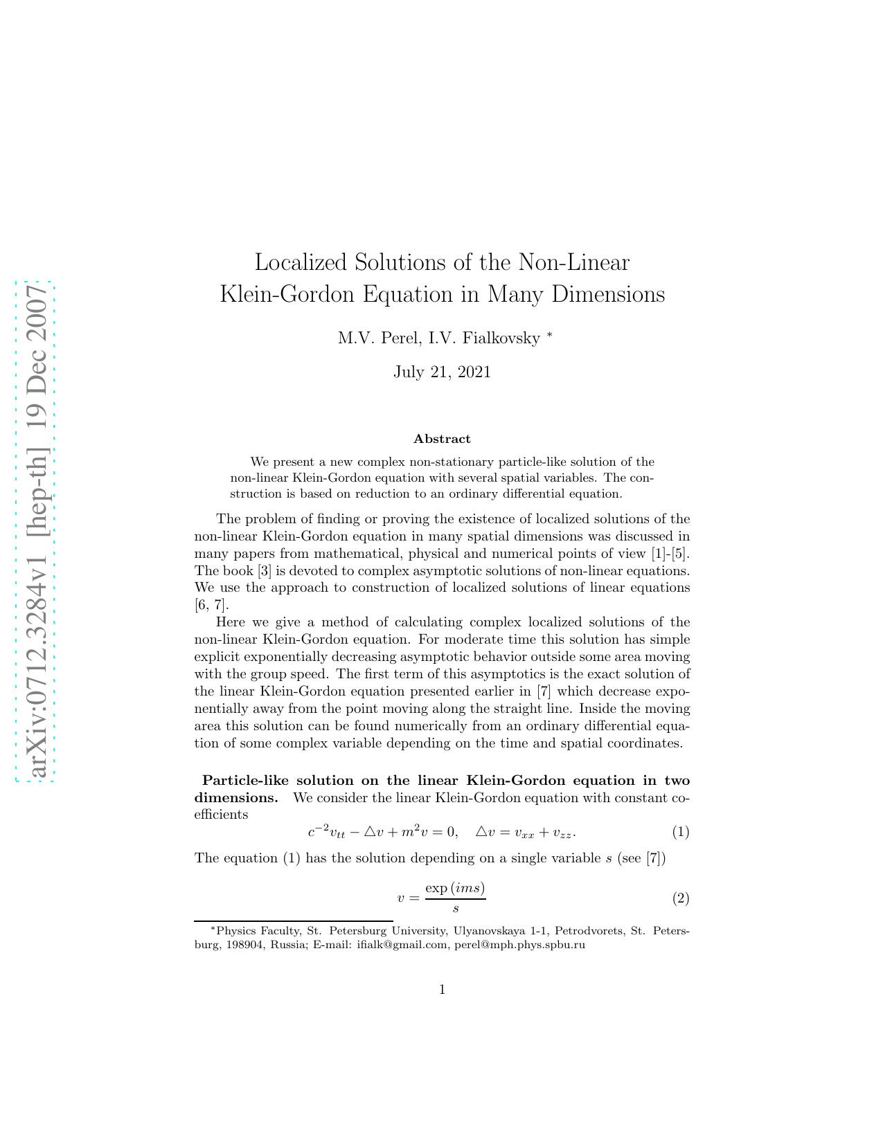 Localized Solutions of the Non-Linear Klein-Gordon Equation in Many   Dimensions