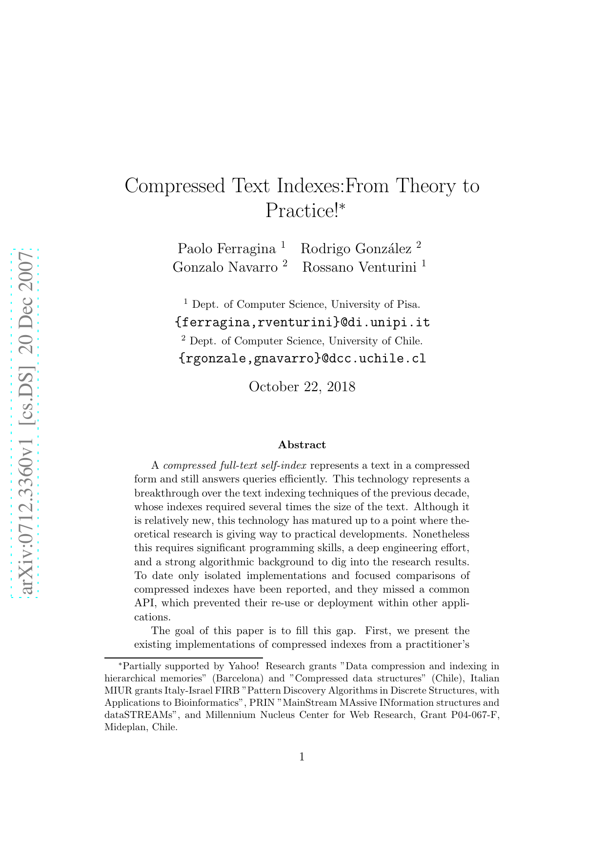 Compressed Text Indexes:From Theory to Practice!