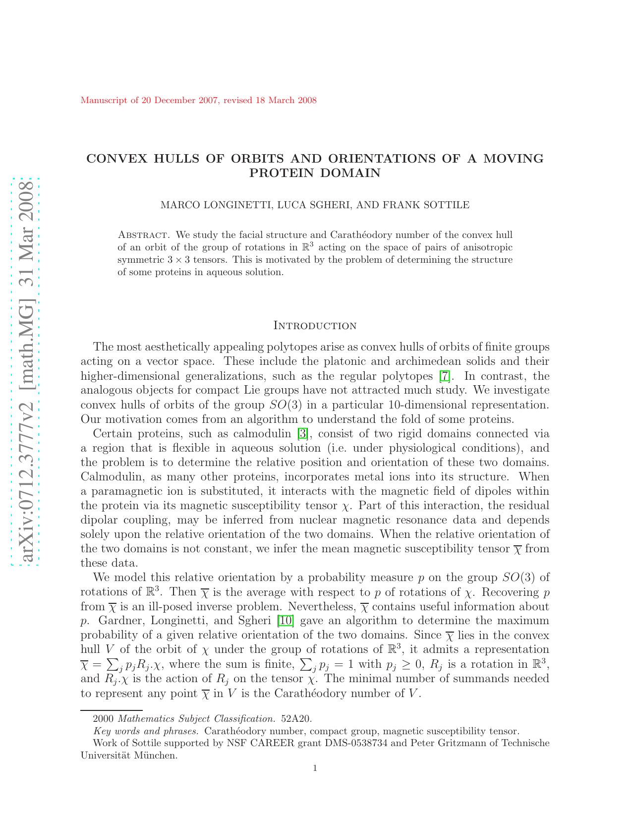 Convex Hulls of Orbits and Orientations of a Moving Protein Domain