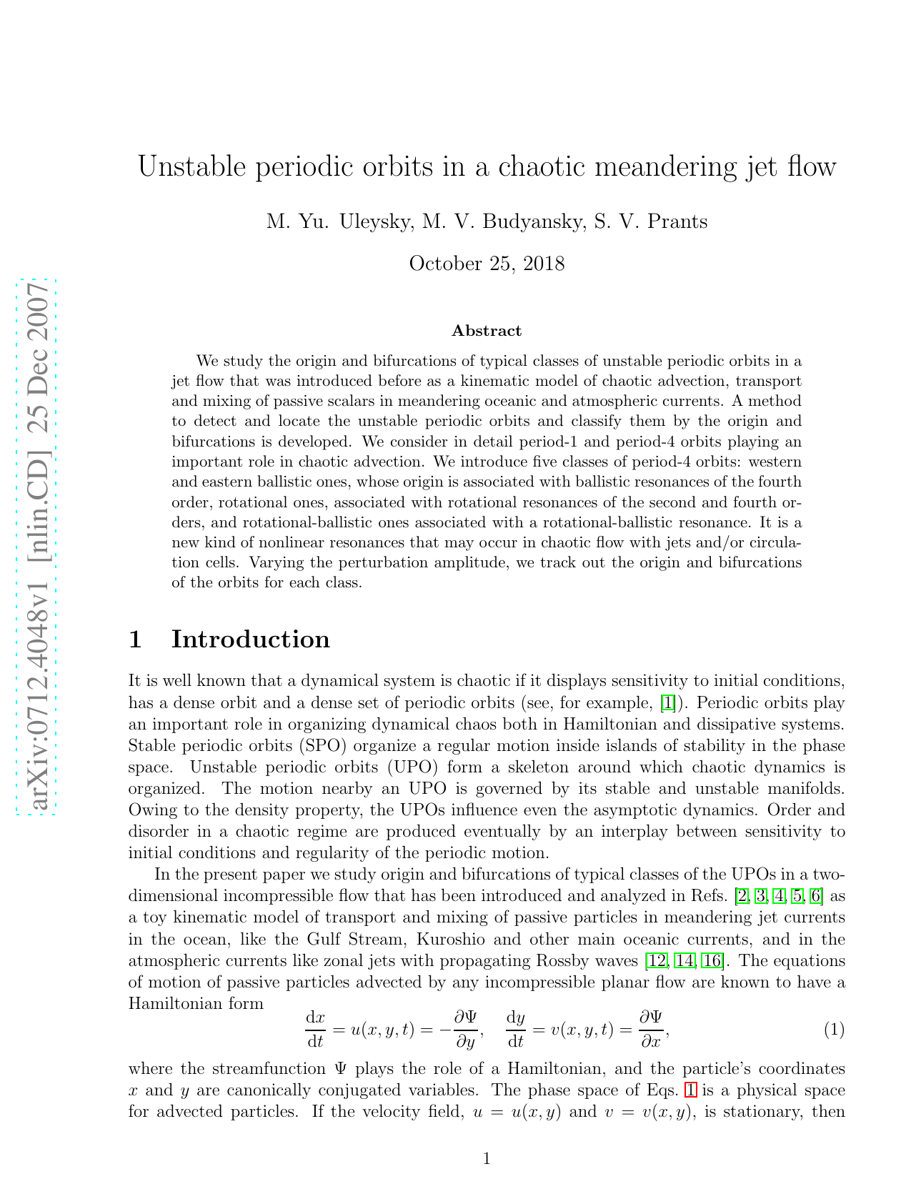 Unstable periodic orbits in a chaotic meandering jet flow
