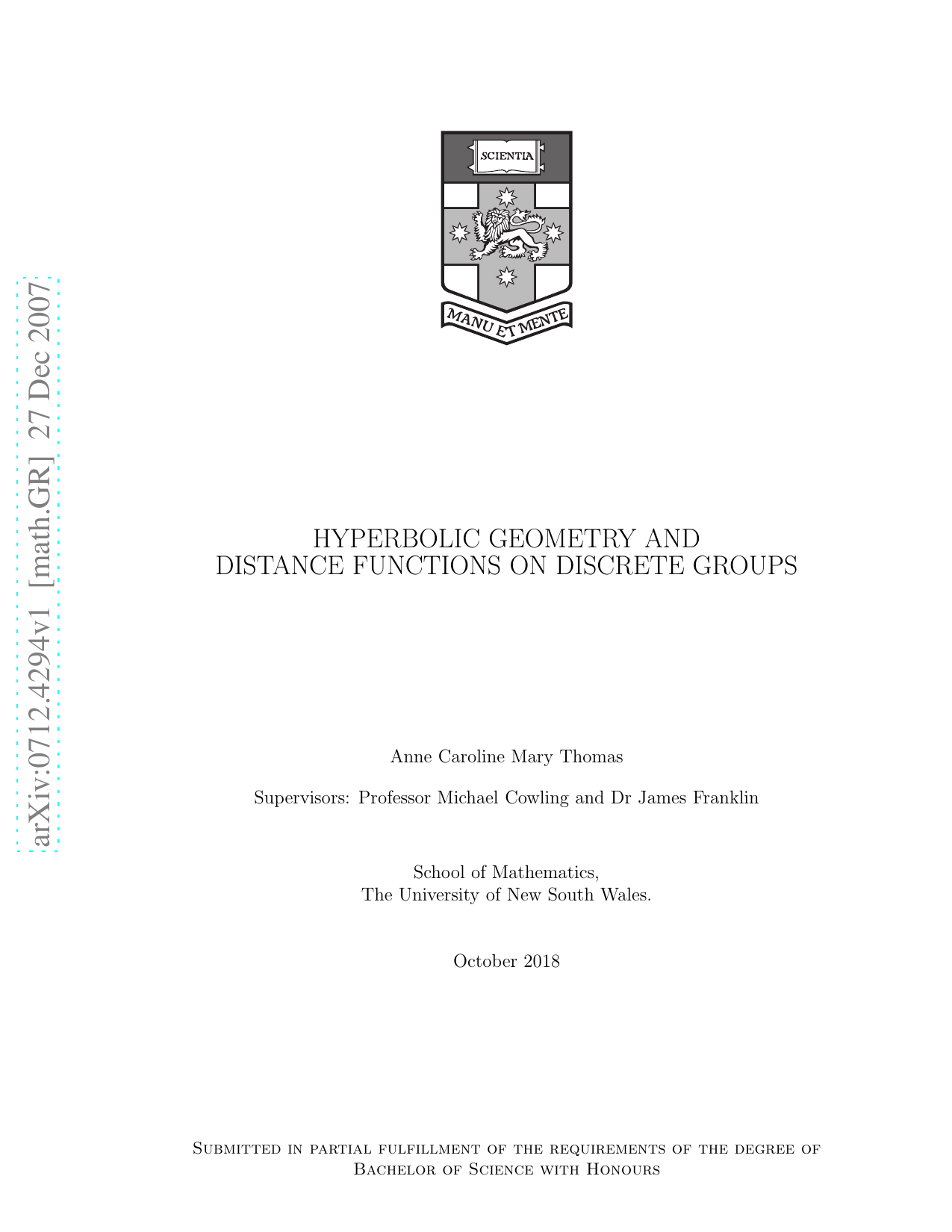 Hyperbolic Geometry and Distance Functions on Discrete Groups