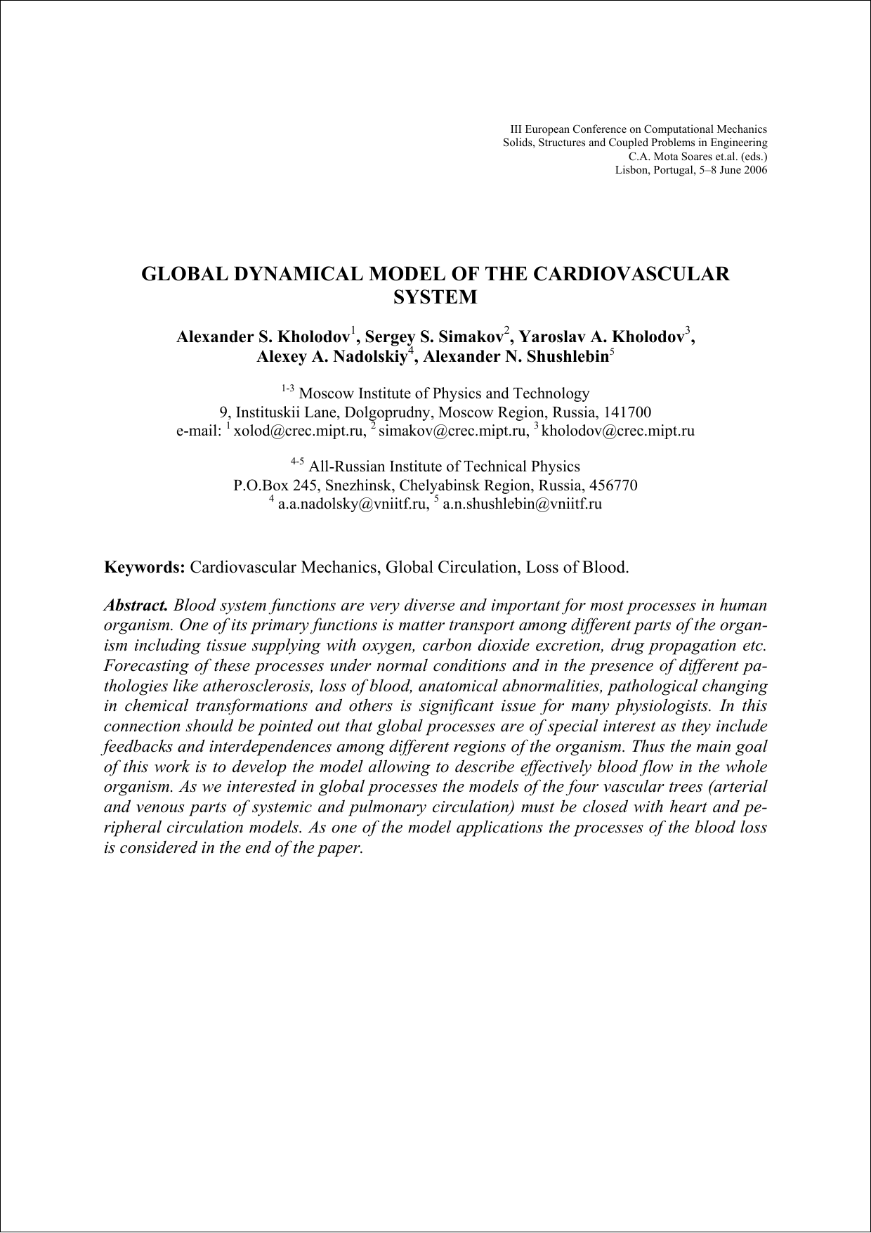 Global dynamical model of the cardiovascular system