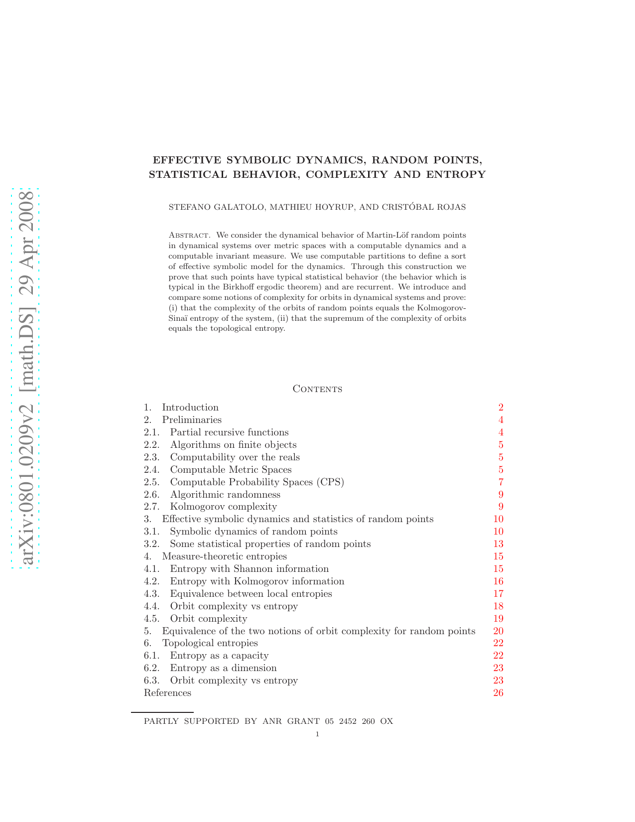 Effective symbolic dynamics, random points, statistical behavior,   complexity and entropy
