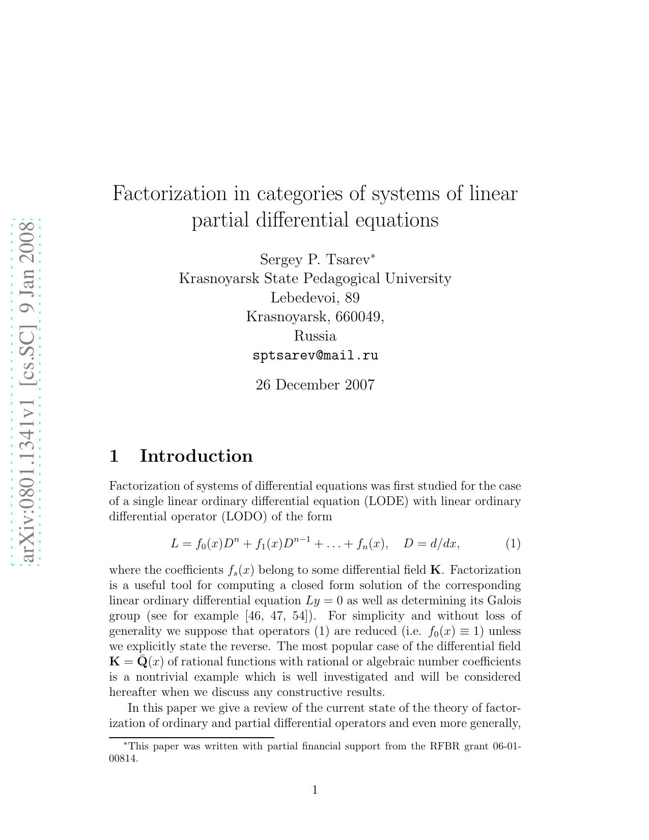 Factorization in categories of systems of linear partial differential equations
