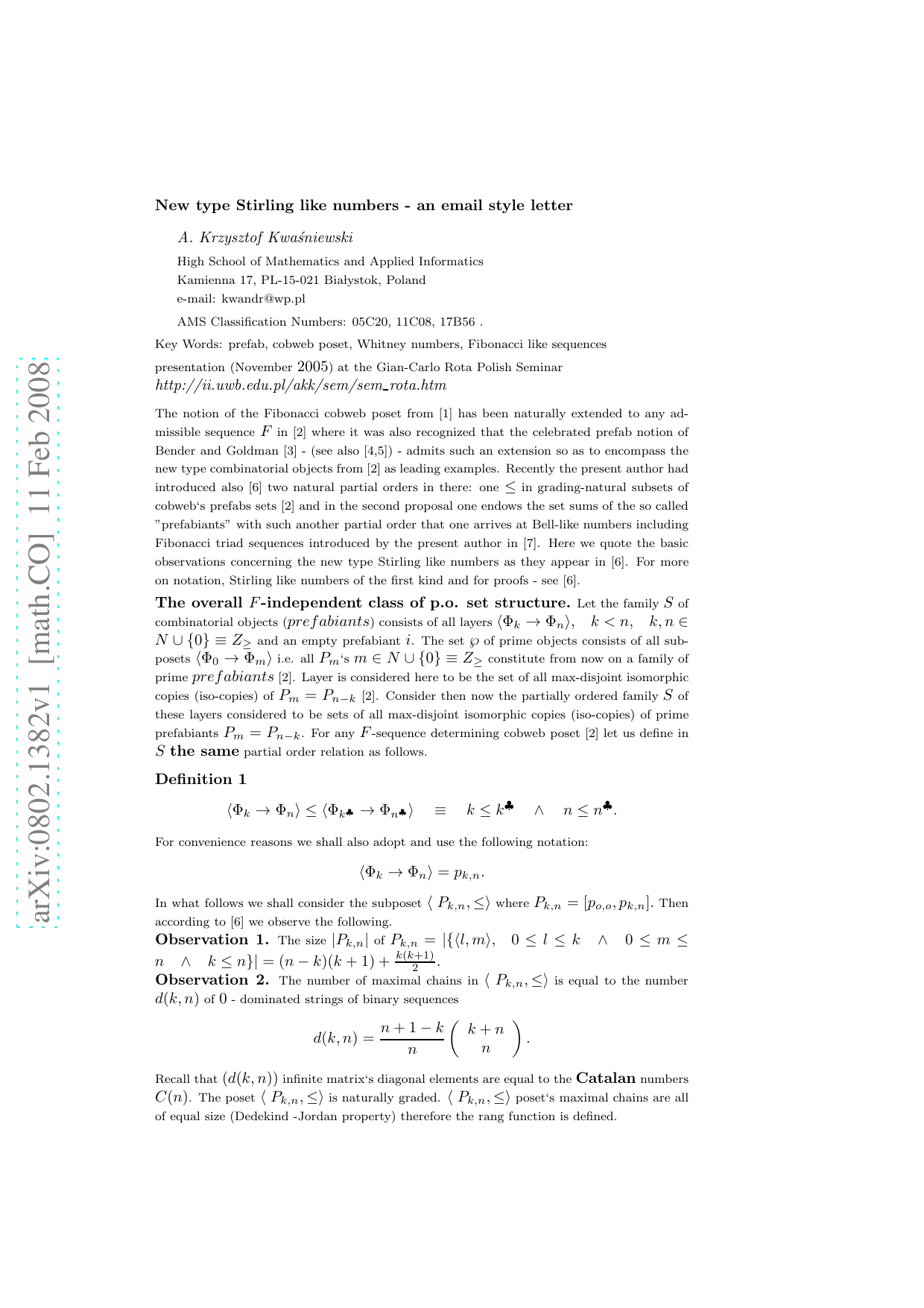 New type Stirling like numbers - an email style letter