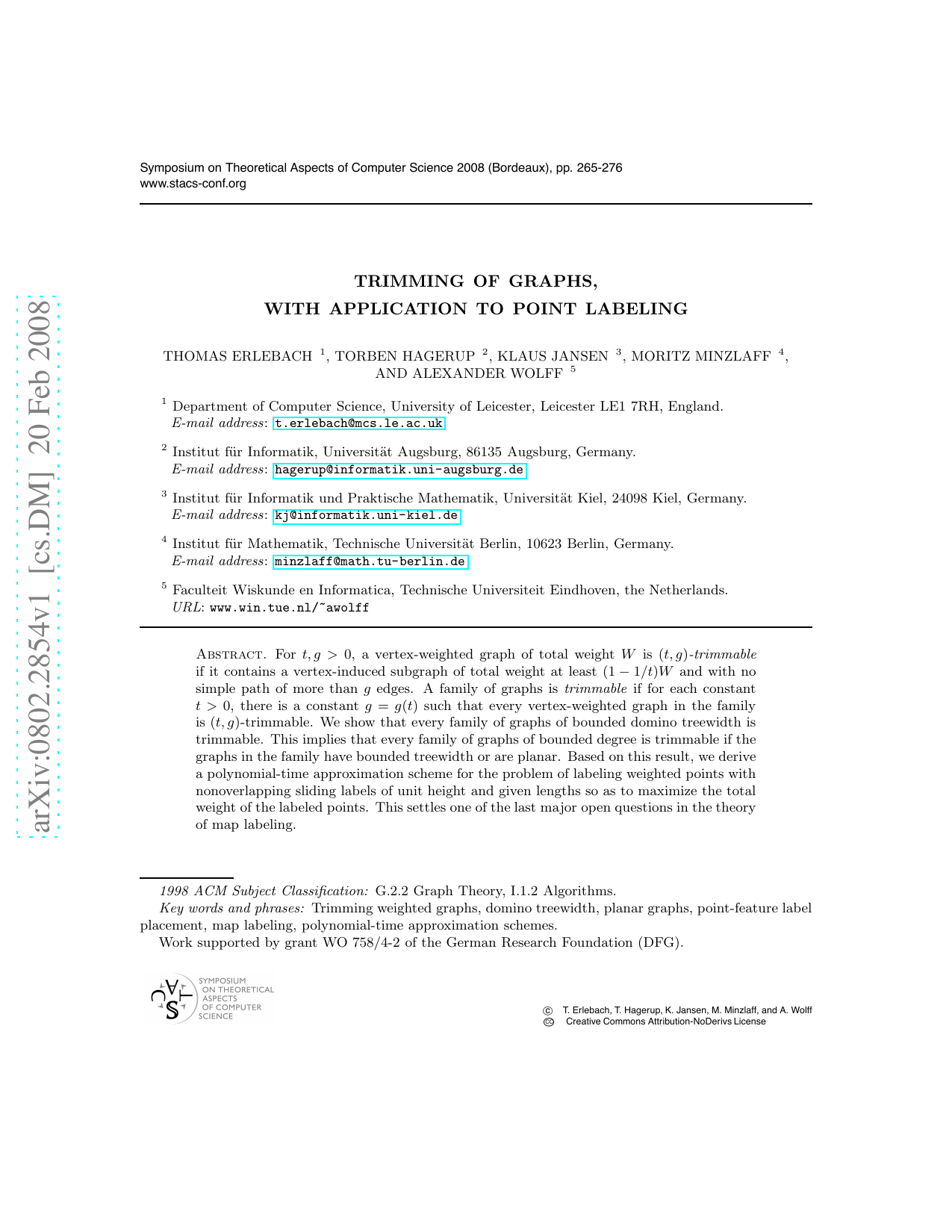 Trimming of Graphs, with Application to Point Labeling