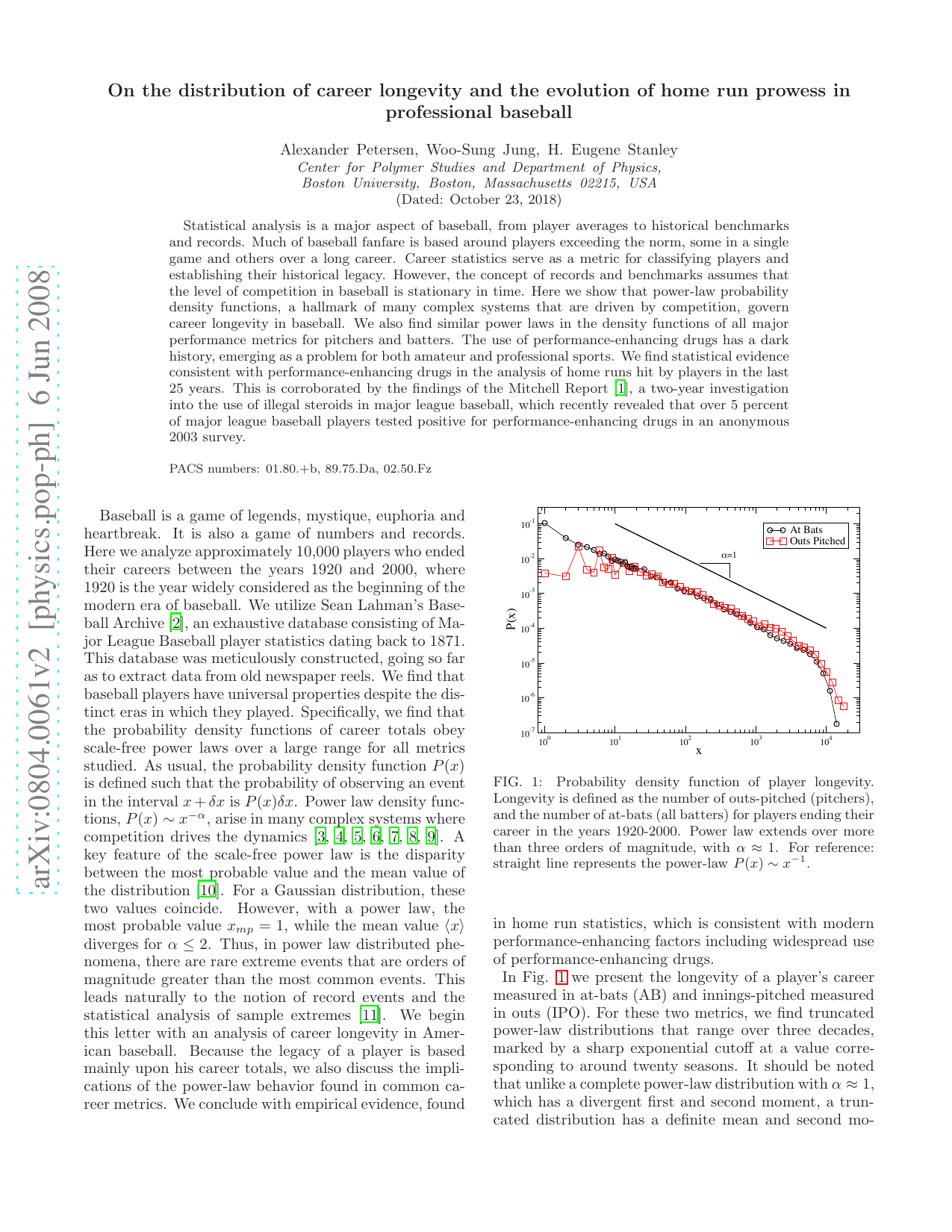 On the distribution of career longevity and the evolution of home run prowess in professional baseball
