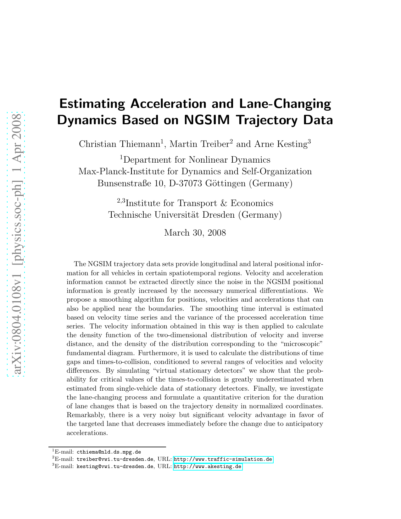 Estimating Acceleration and Lane-Changing Dynamics Based on NGSIM   Trajectory Data