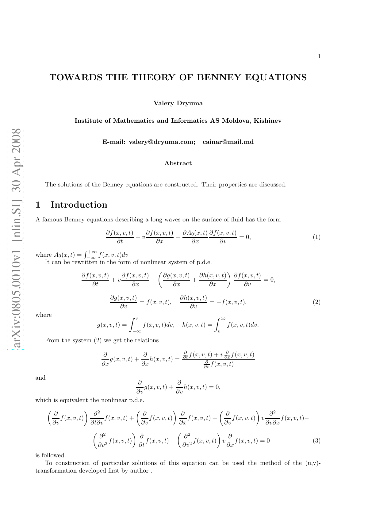 Towards the theory of Benney equations