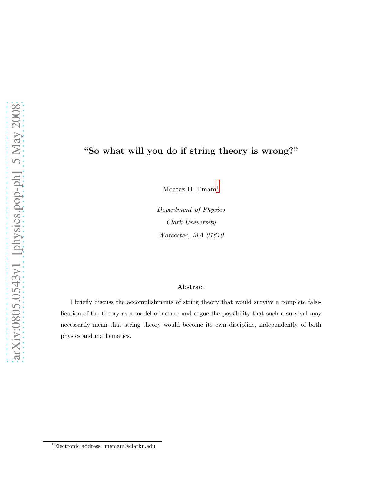 'So what will you do if string theory is wrong?'