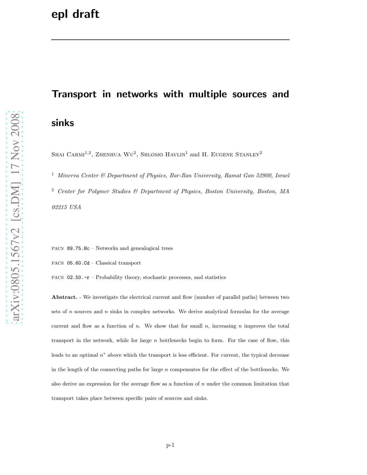 Transport in networks with multiple sources and sinks