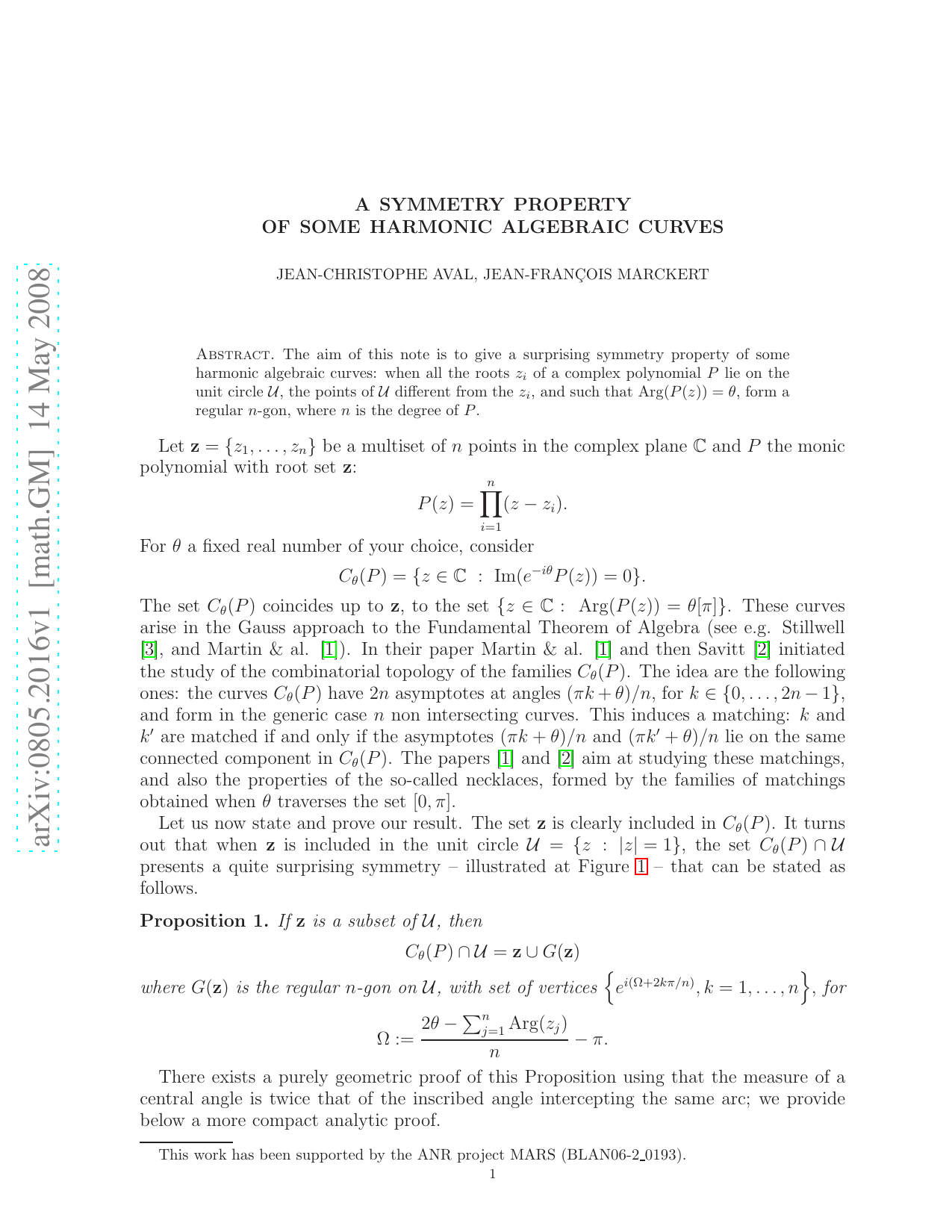 A symmetry property of some harmonic algebraic curves