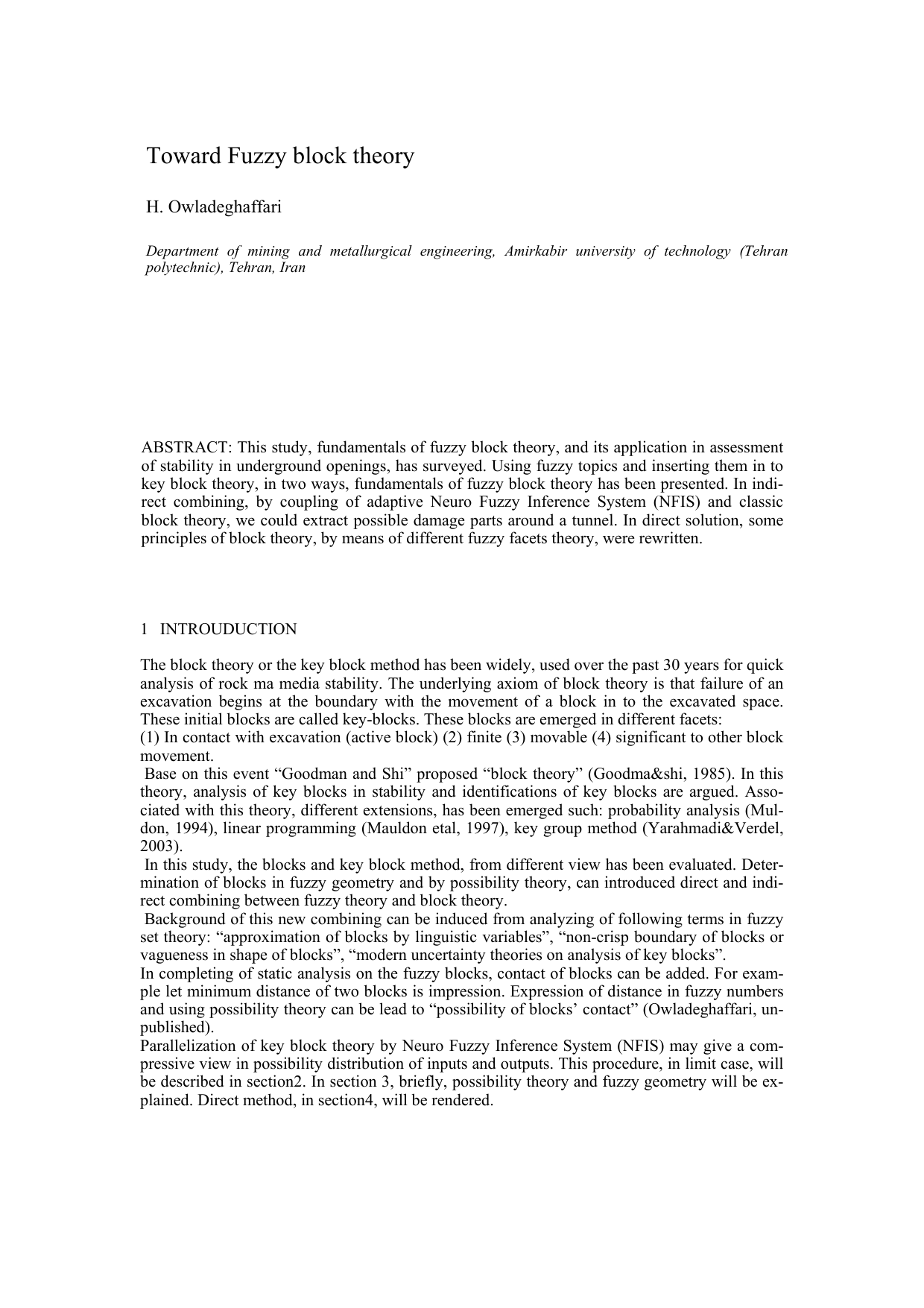 Toward Fuzzy block theory