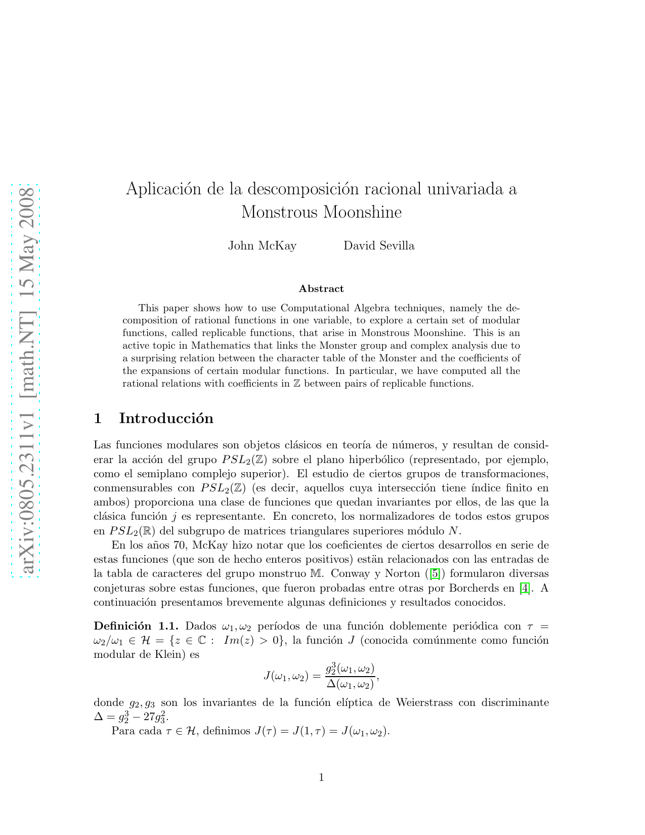 Aplicacion de la descomposicion racional univariada a monstrous moonshine (in Spanish)