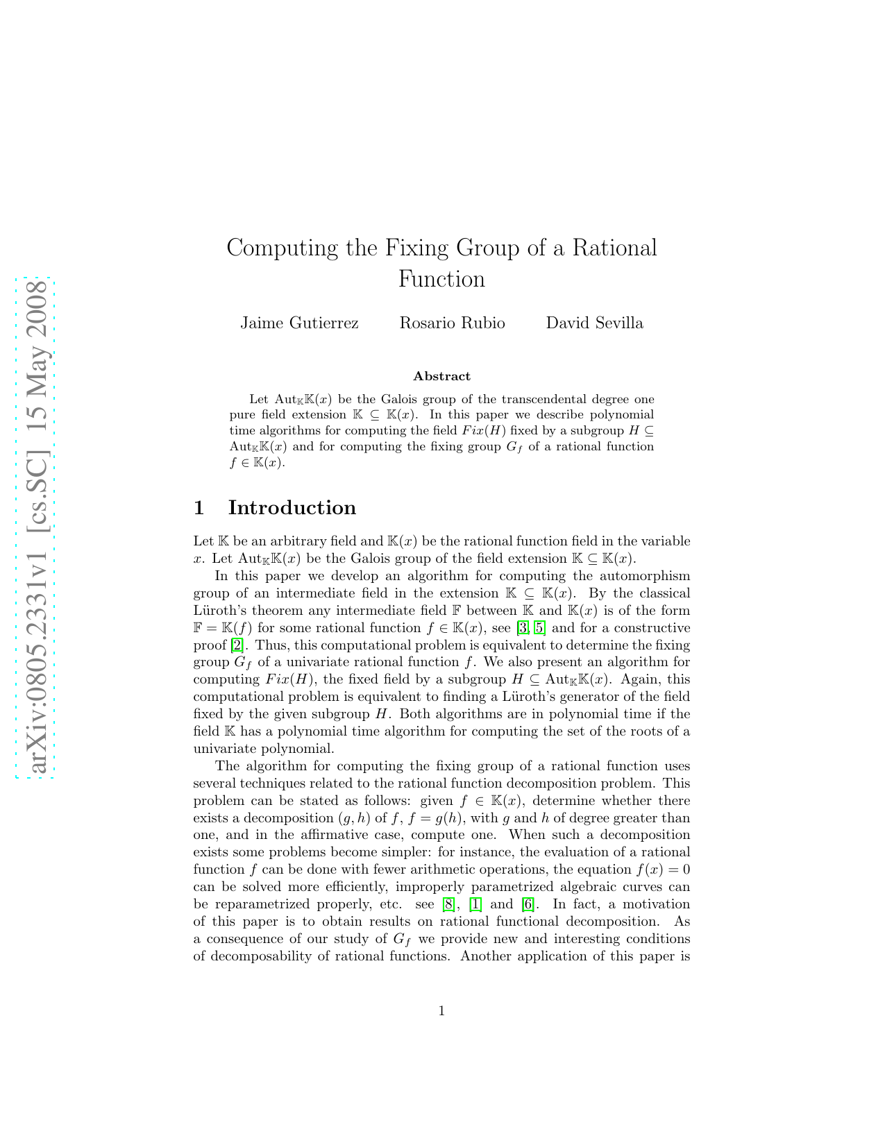 Computing the fixing group of a rational function