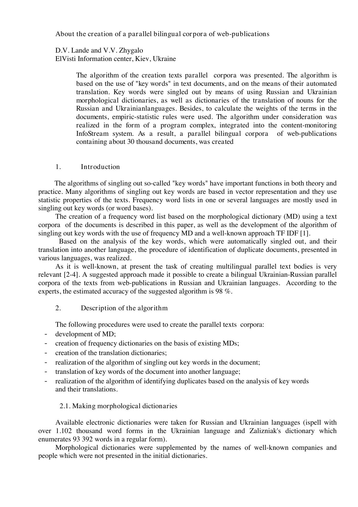 About the creation of a parallel bilingual corpora of web-publications