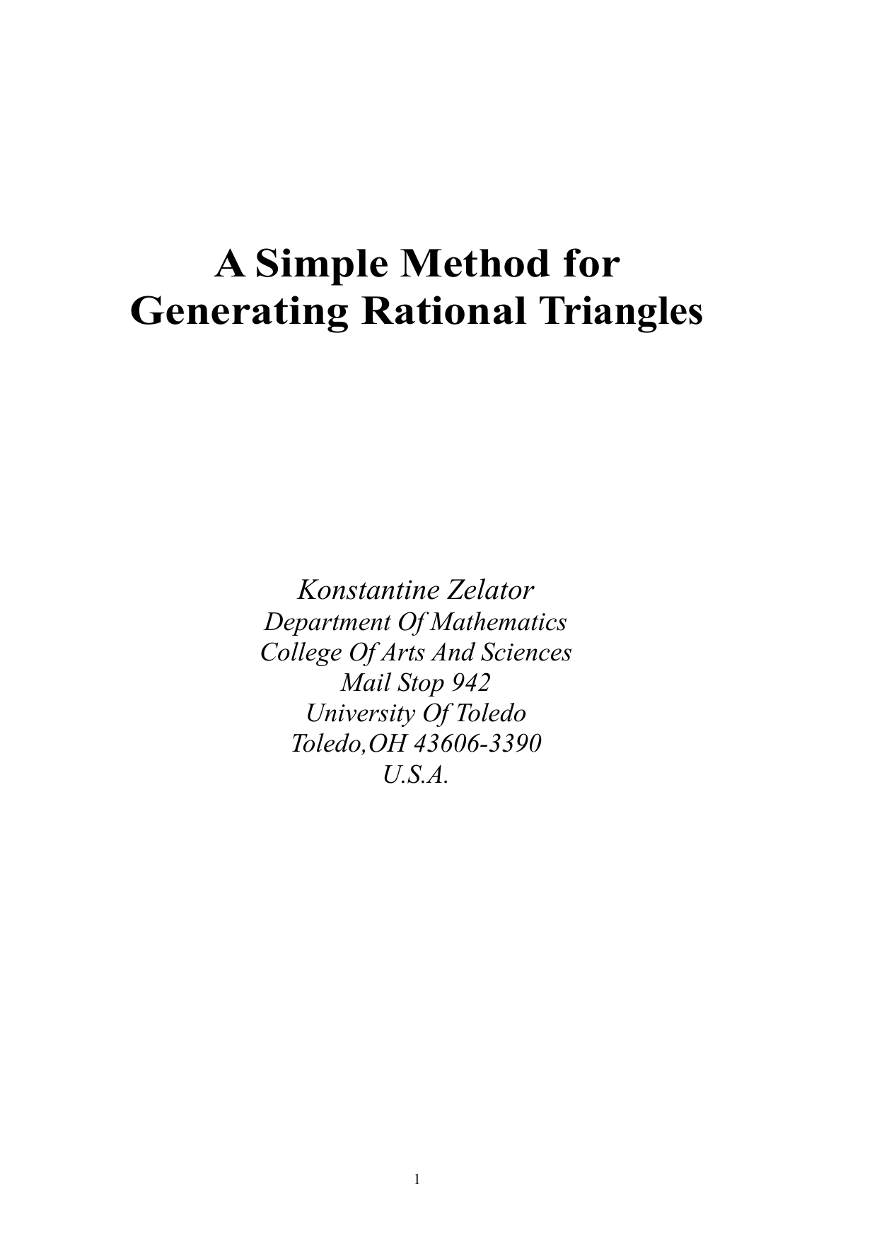A simple method for generating rational triangles