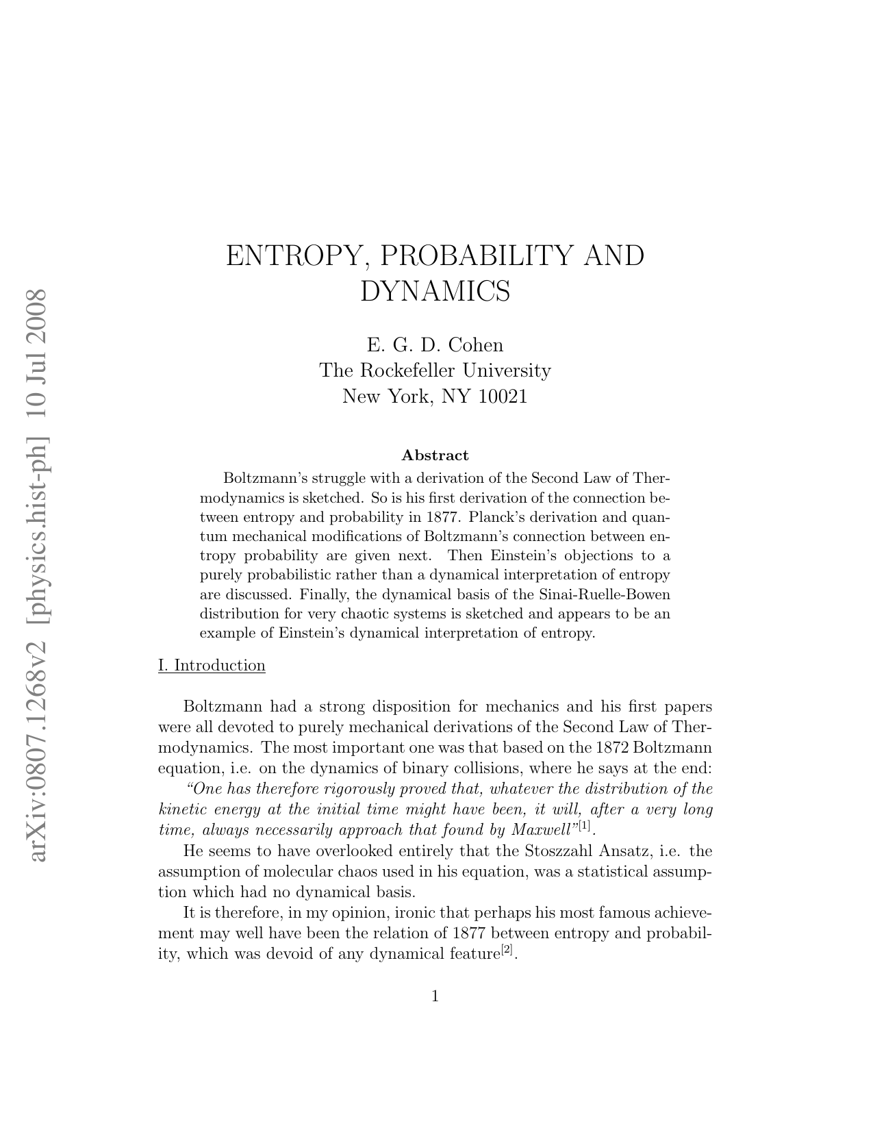 Entropy, Probability and Dynamics