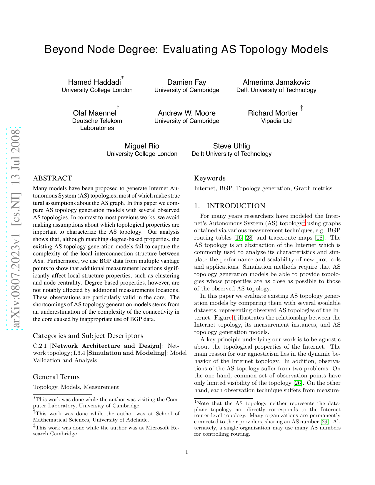 Beyond Node Degree: Evaluating AS Topology Models