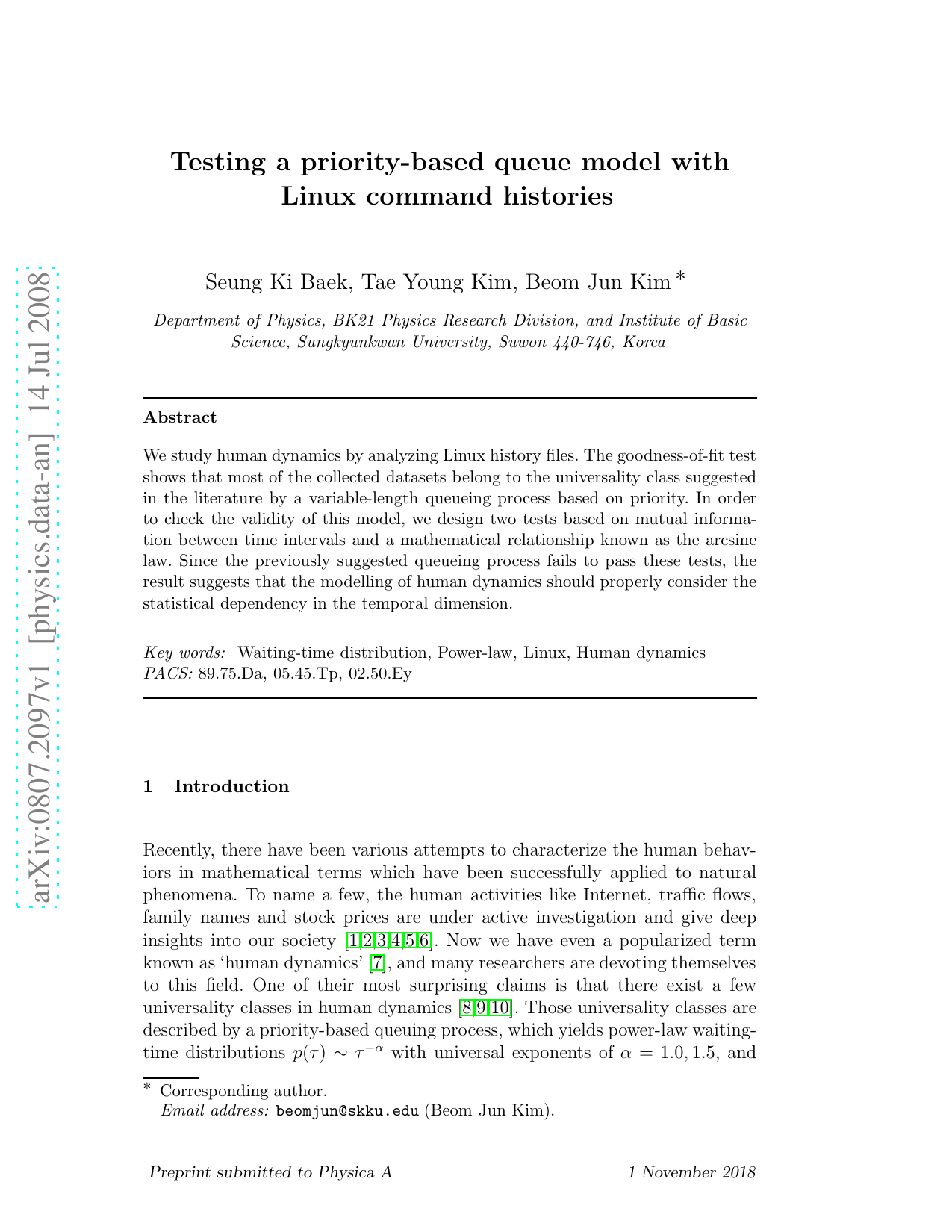 Testing a priority-based queue model with Linux command histories