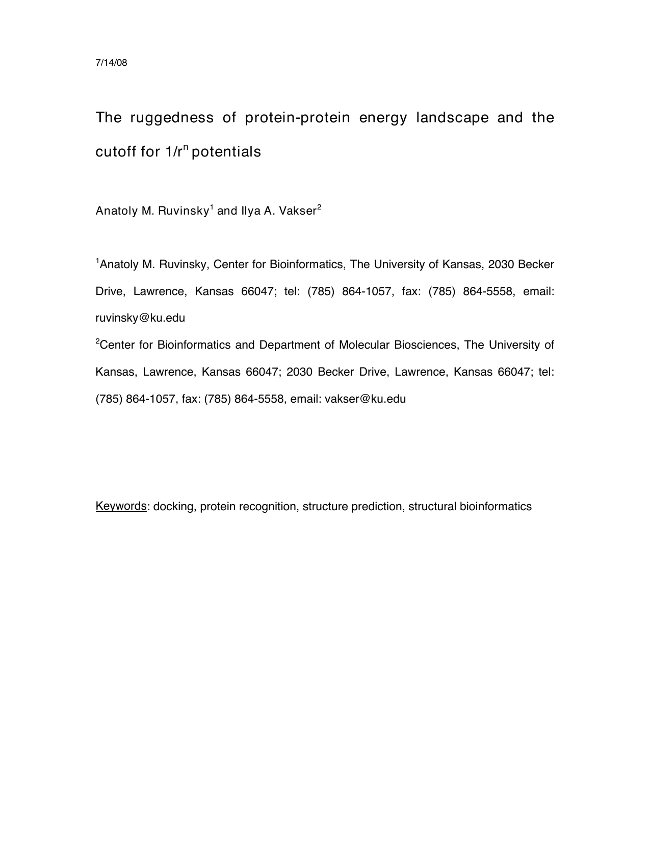 The ruggedness of protein-protein energy landscape and the cutoff for 1/r^n potentials