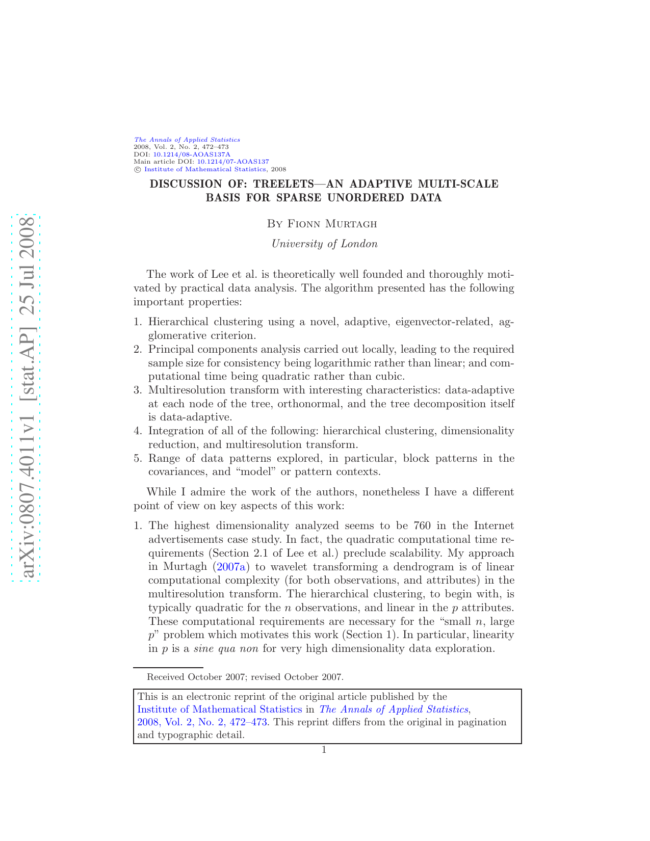 Discussion of: Treelets--An adaptive multi-Scale basis for sparse unordered data