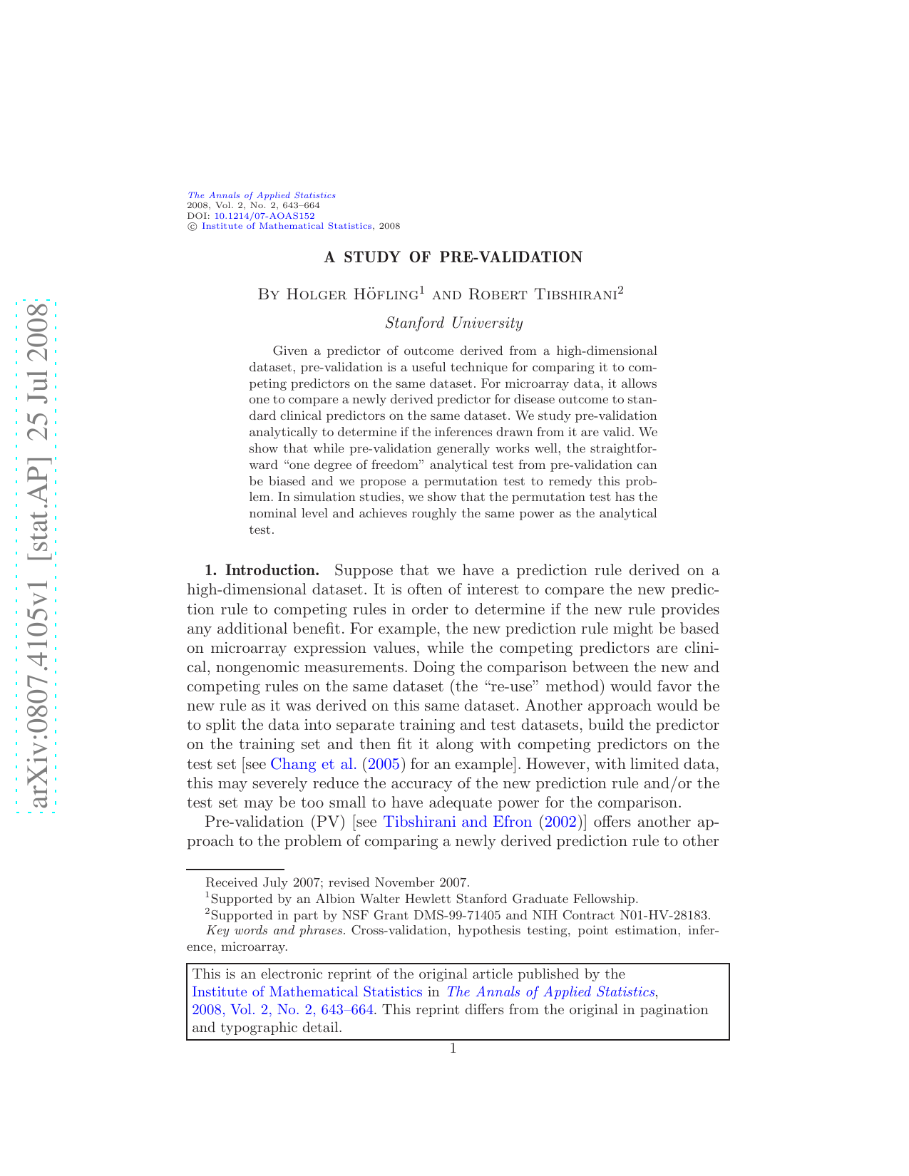 A study of pre-validation