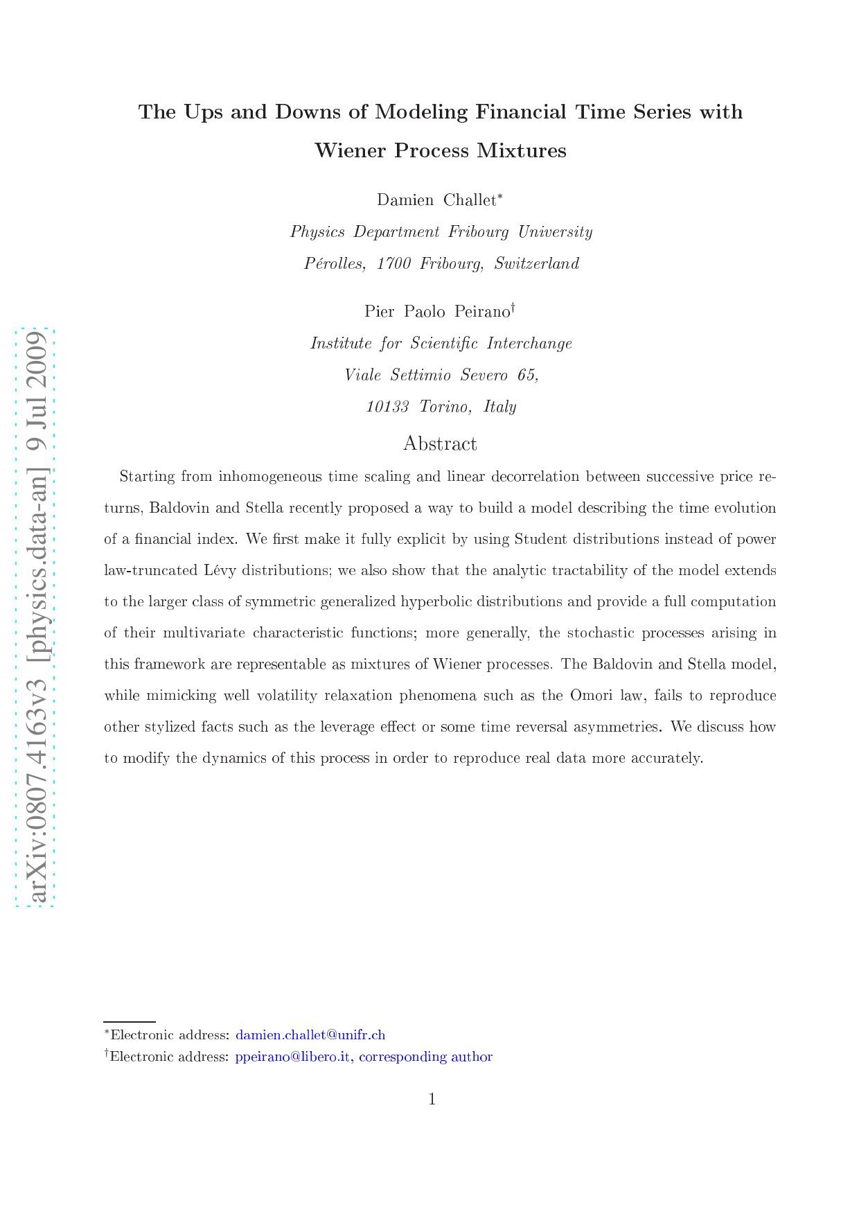The Ups and Downs of Modeling Financial Time Series with Wiener Process   Mixtures