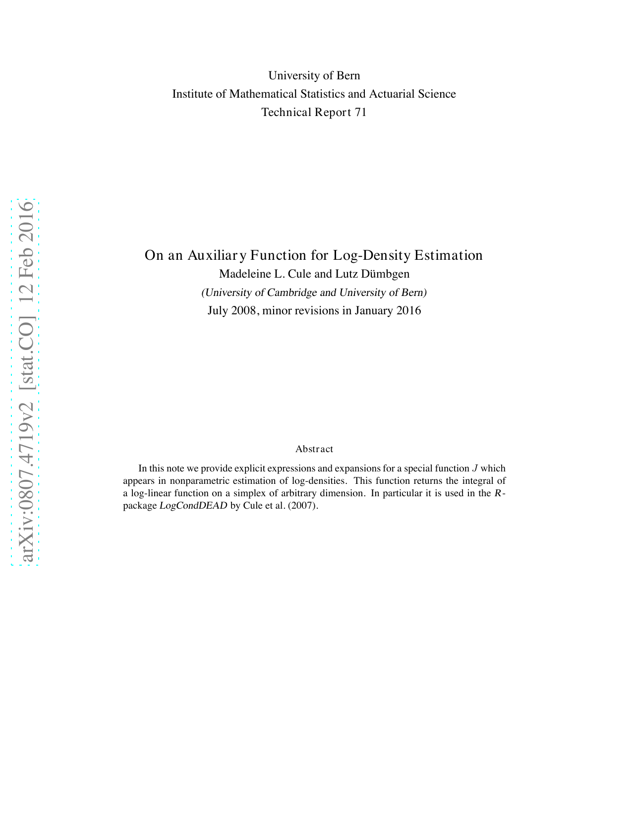 On an Auxiliary Function for Log-Density Estimation