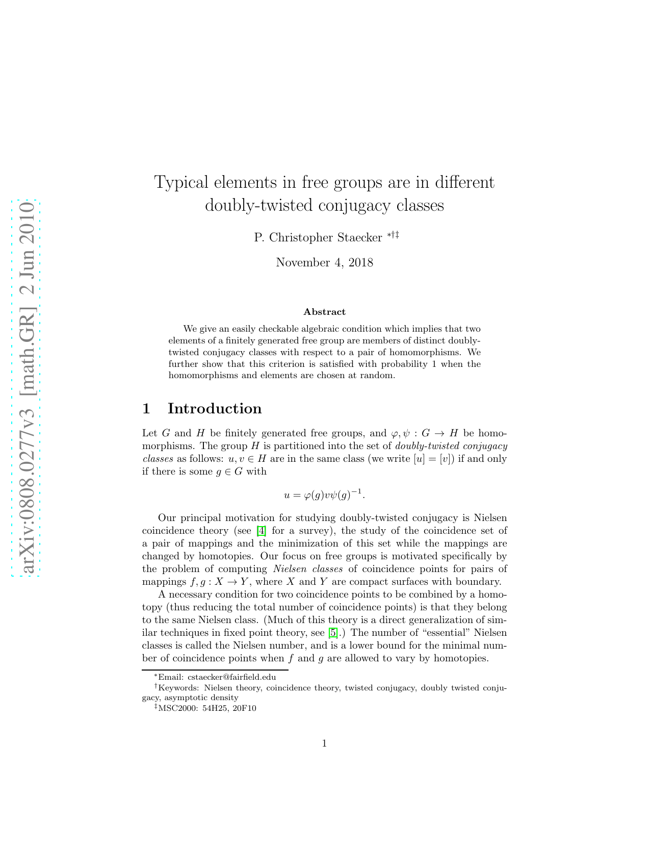 Typical elements in free groups are in different doubly-twisted conjugacy classes