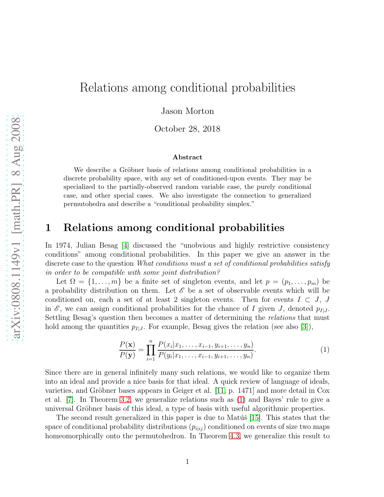 Relations among conditional probabilities
