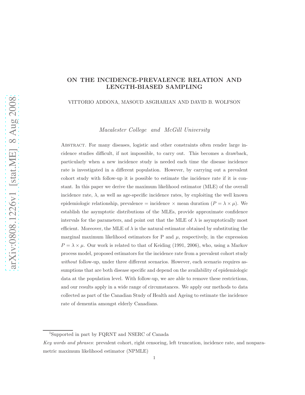 On the incidence-prevalence relation and length-biased sampling