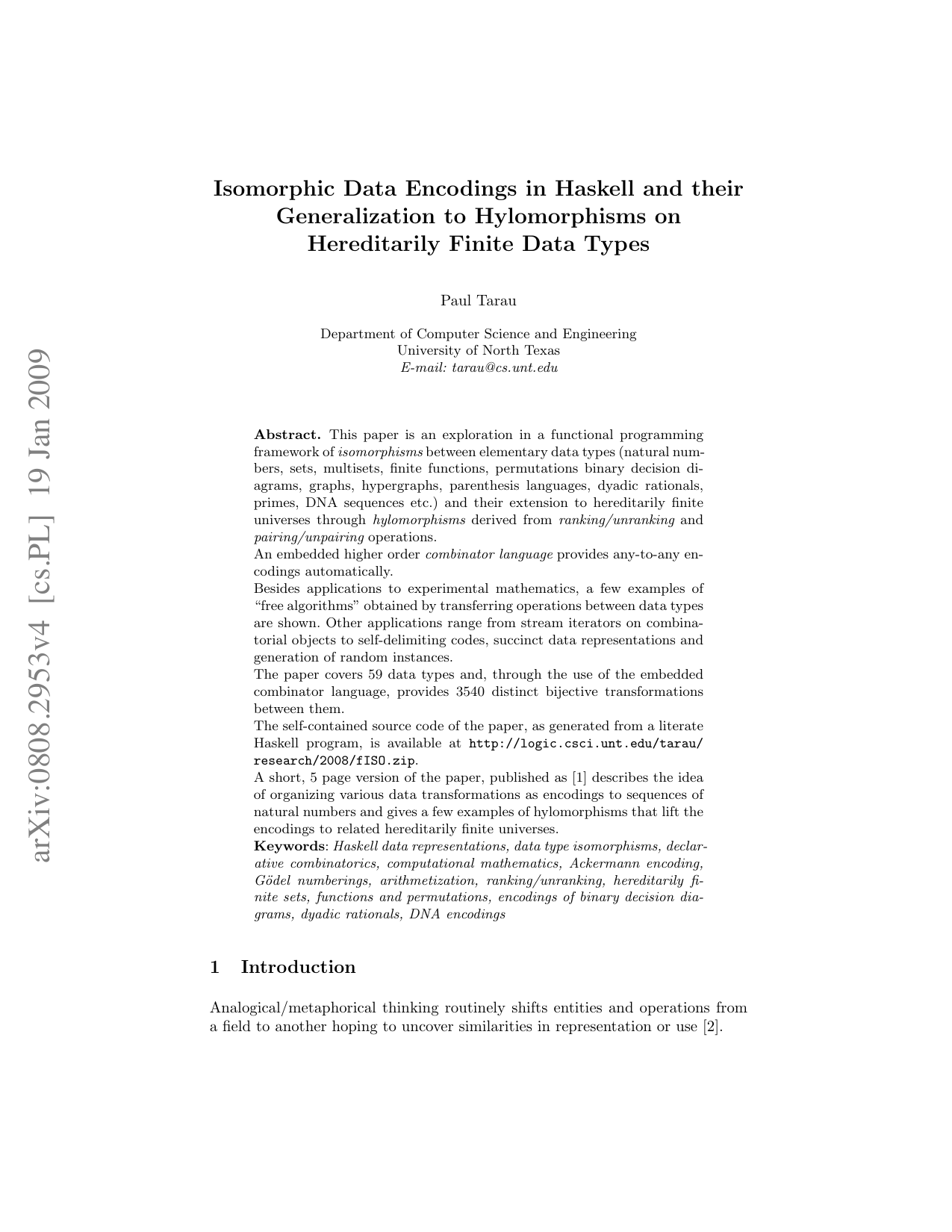 Declarative Combinatorics: Isomorphisms, Hylomorphisms and Hereditarily Finite Data Types in Haskell
