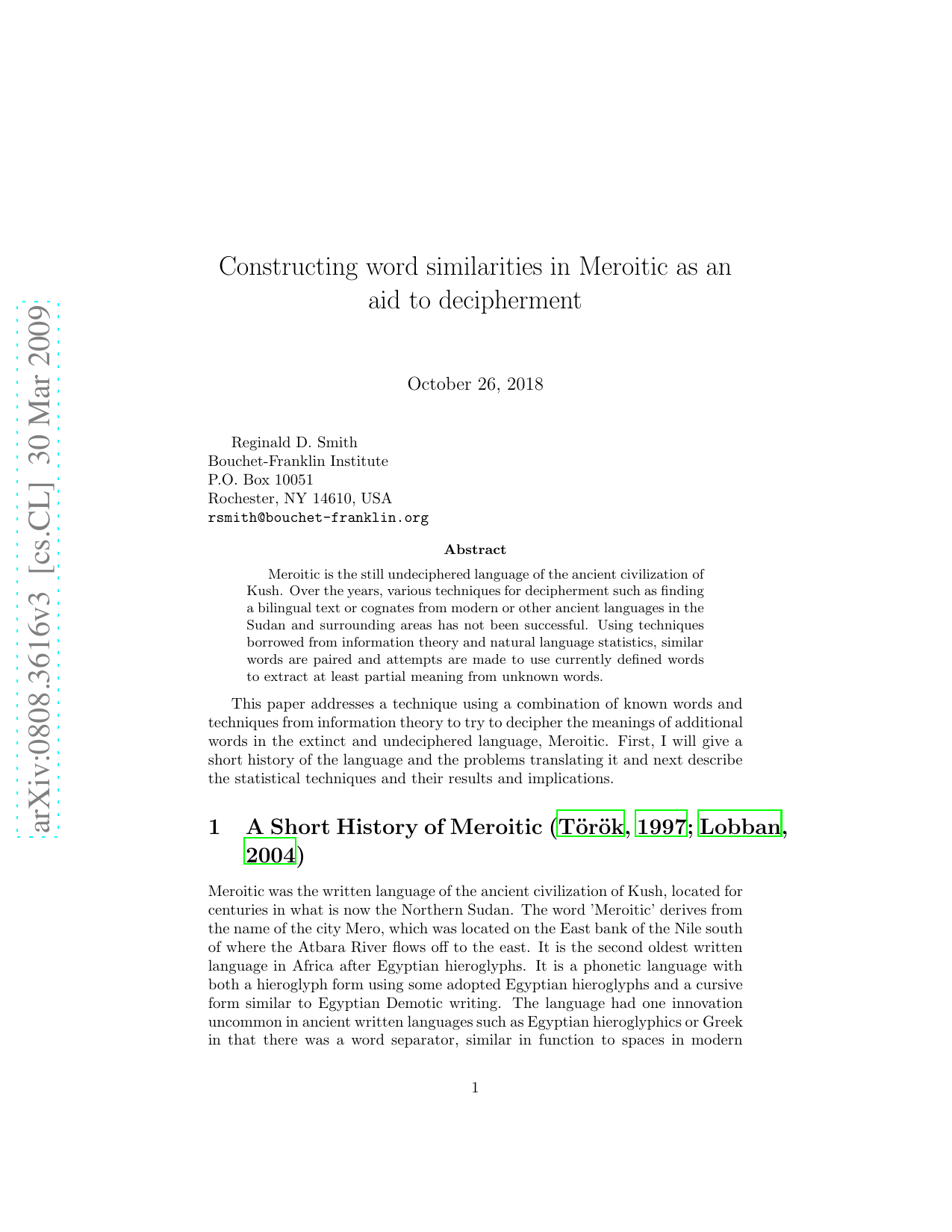 Constructing word similarities in Meroitic as an aid to decipherment