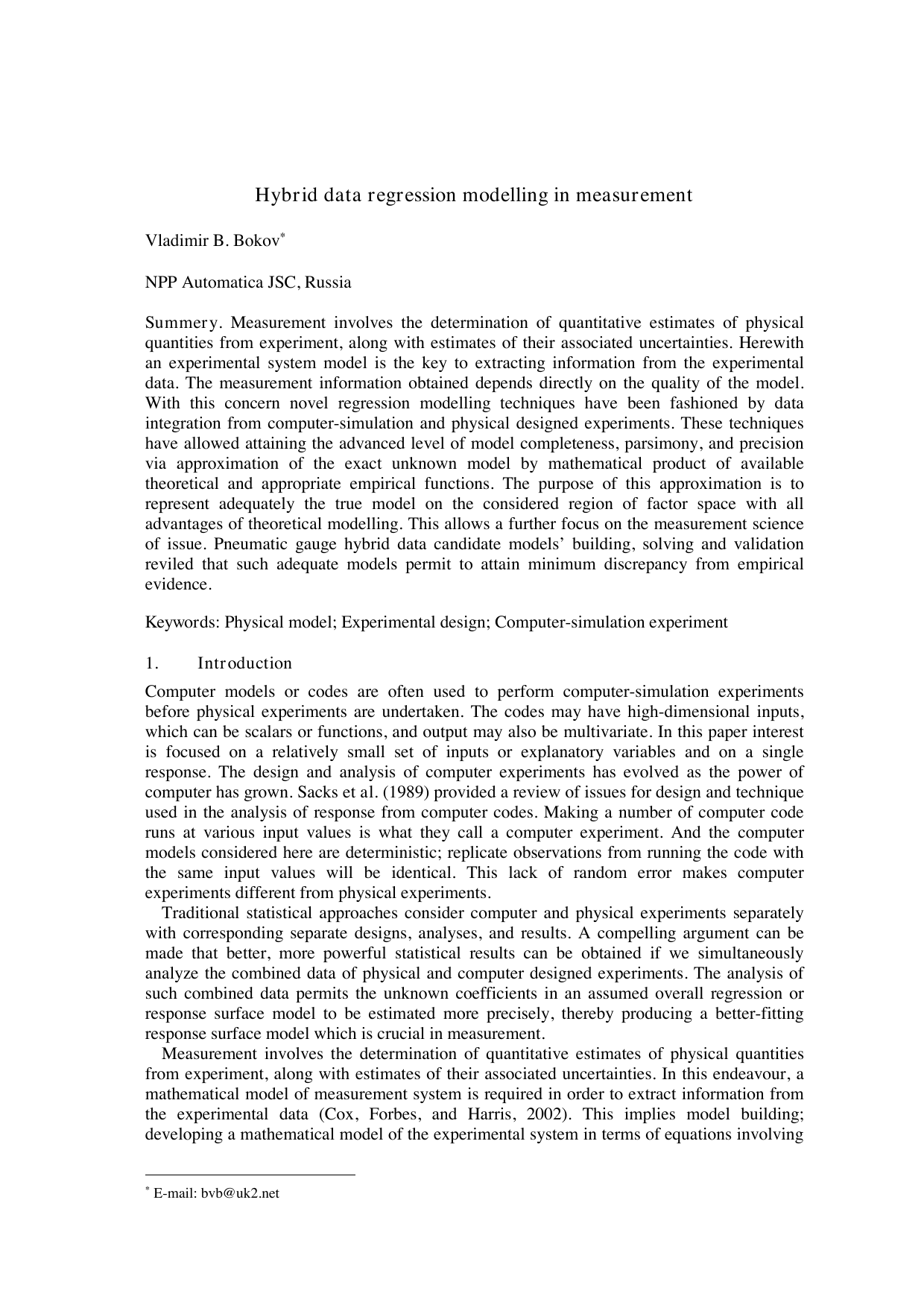 Hybrid data regression modelling in measurement